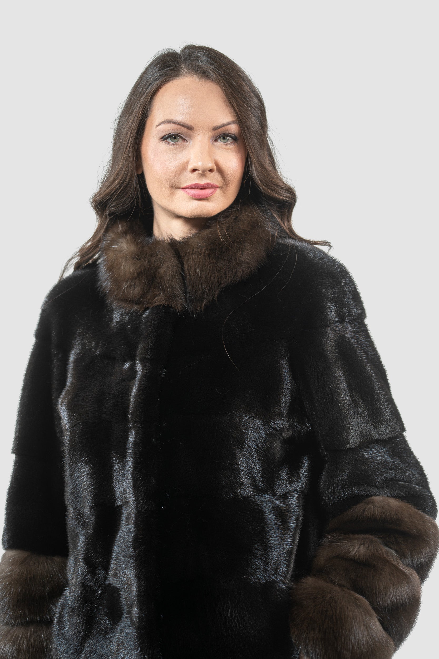 Blackglama Mink Half Coat with Russian Sable Stand Collar P/K16c510
