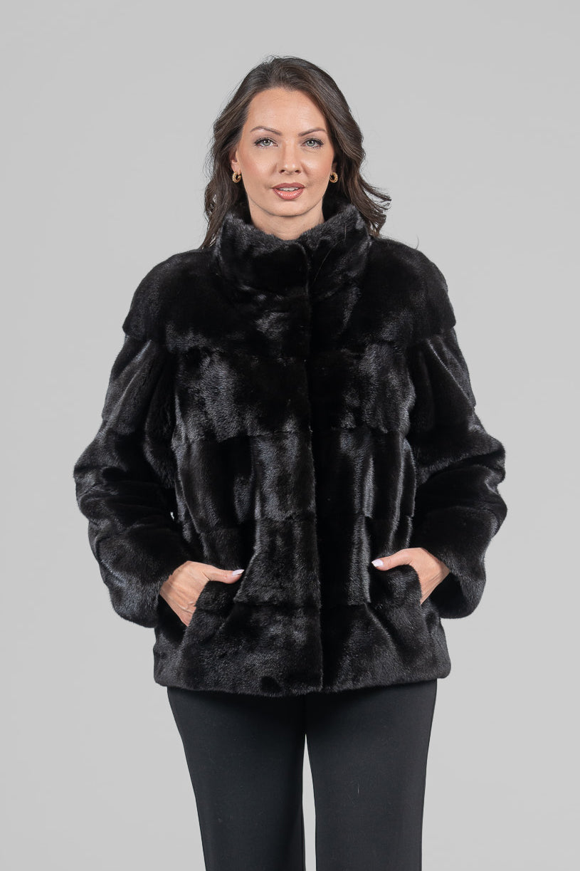 Blackglama Mink Jacket with Stand Collar P/K13C528
