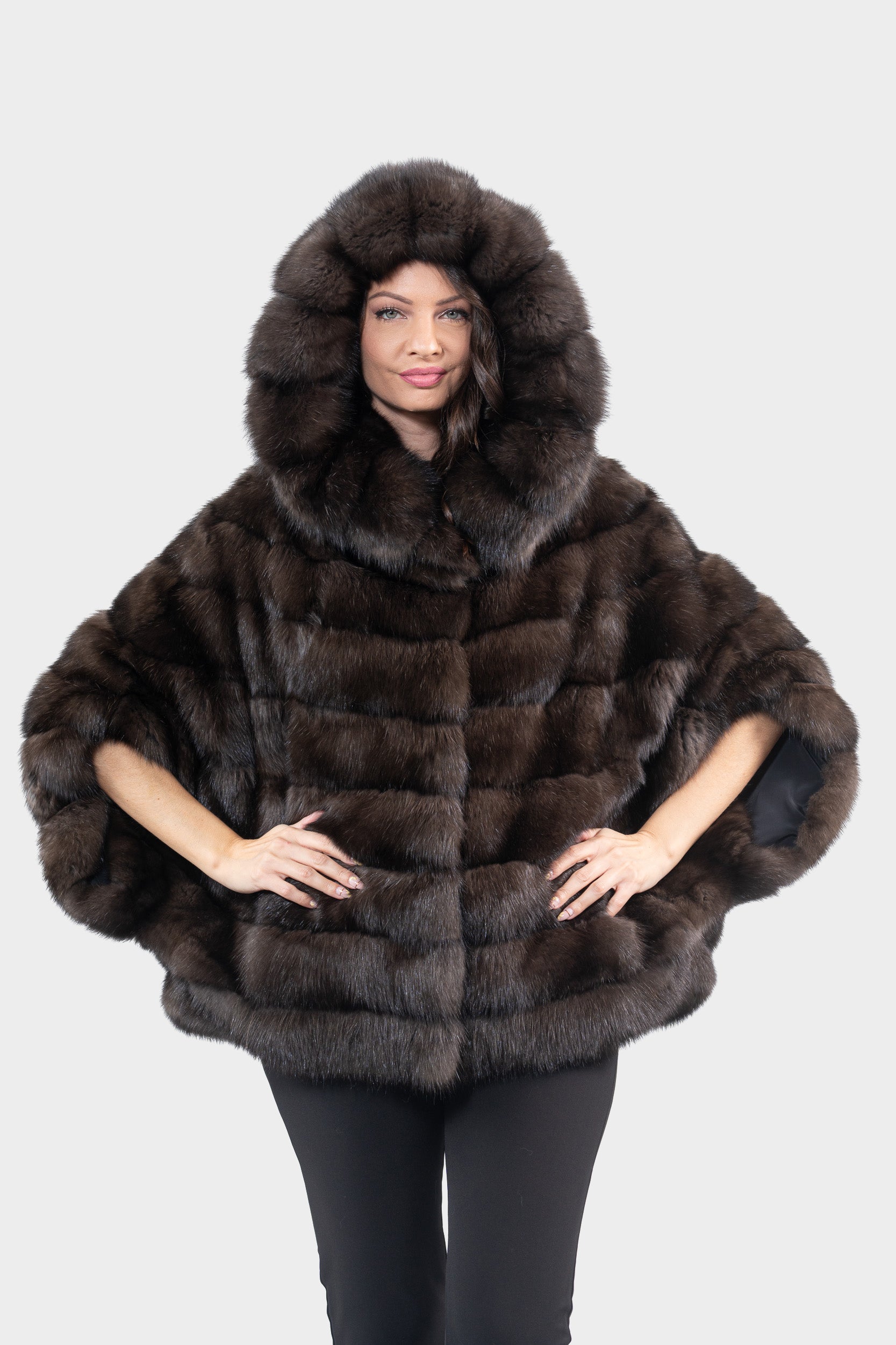 Dark Hooded Russian Sable Cape P/K13C949