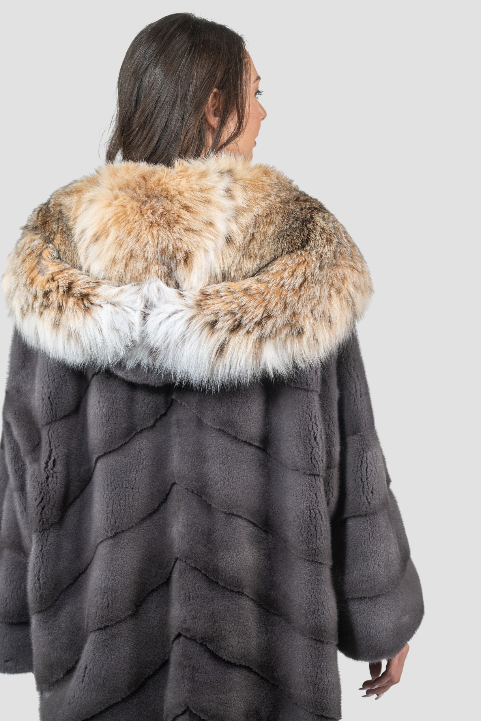 Grey Moon Mink Coat with Bobcat Hood A/K13C850