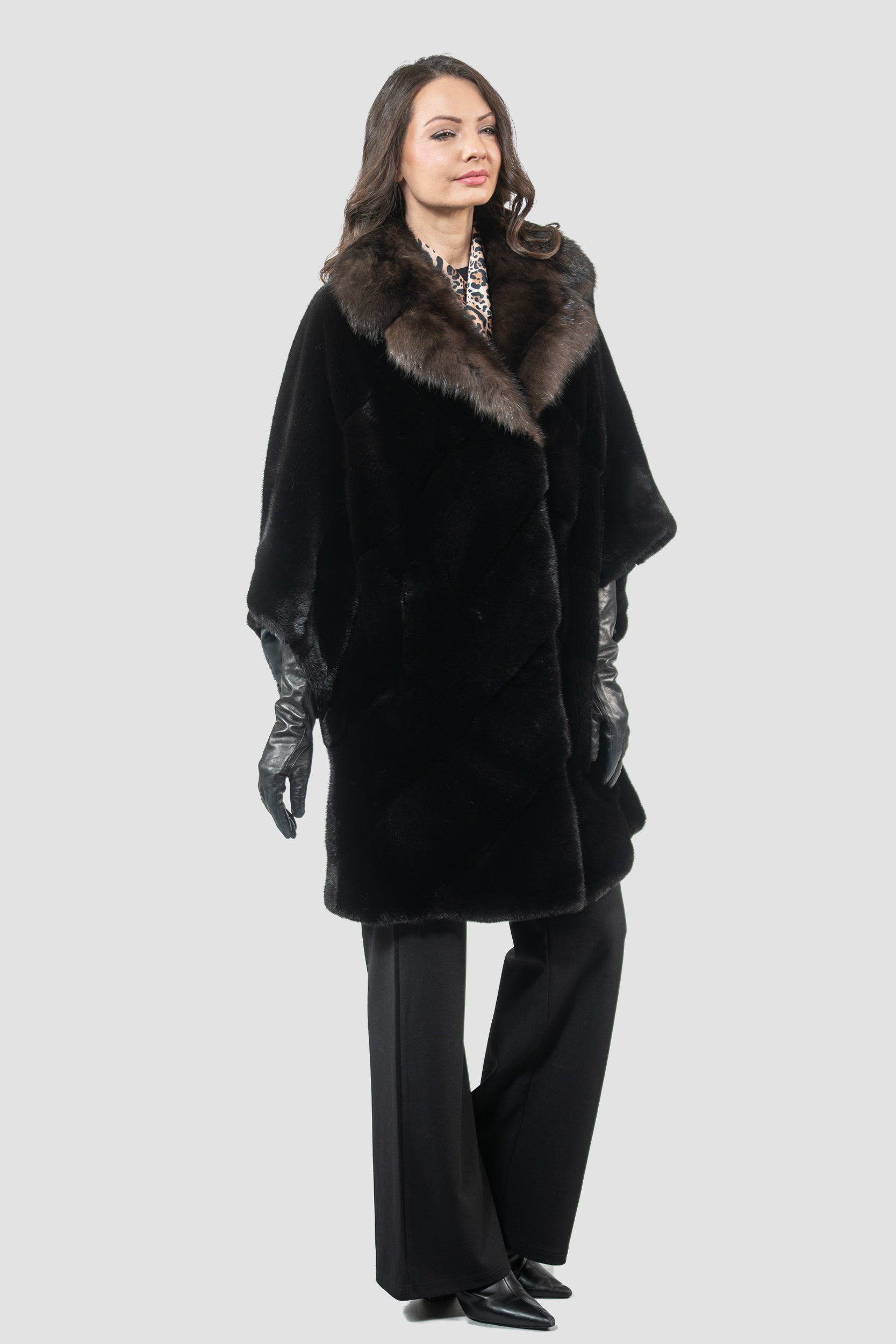 Blackglama Mink Cape with Russian Sable Notch Collar P/K13C929