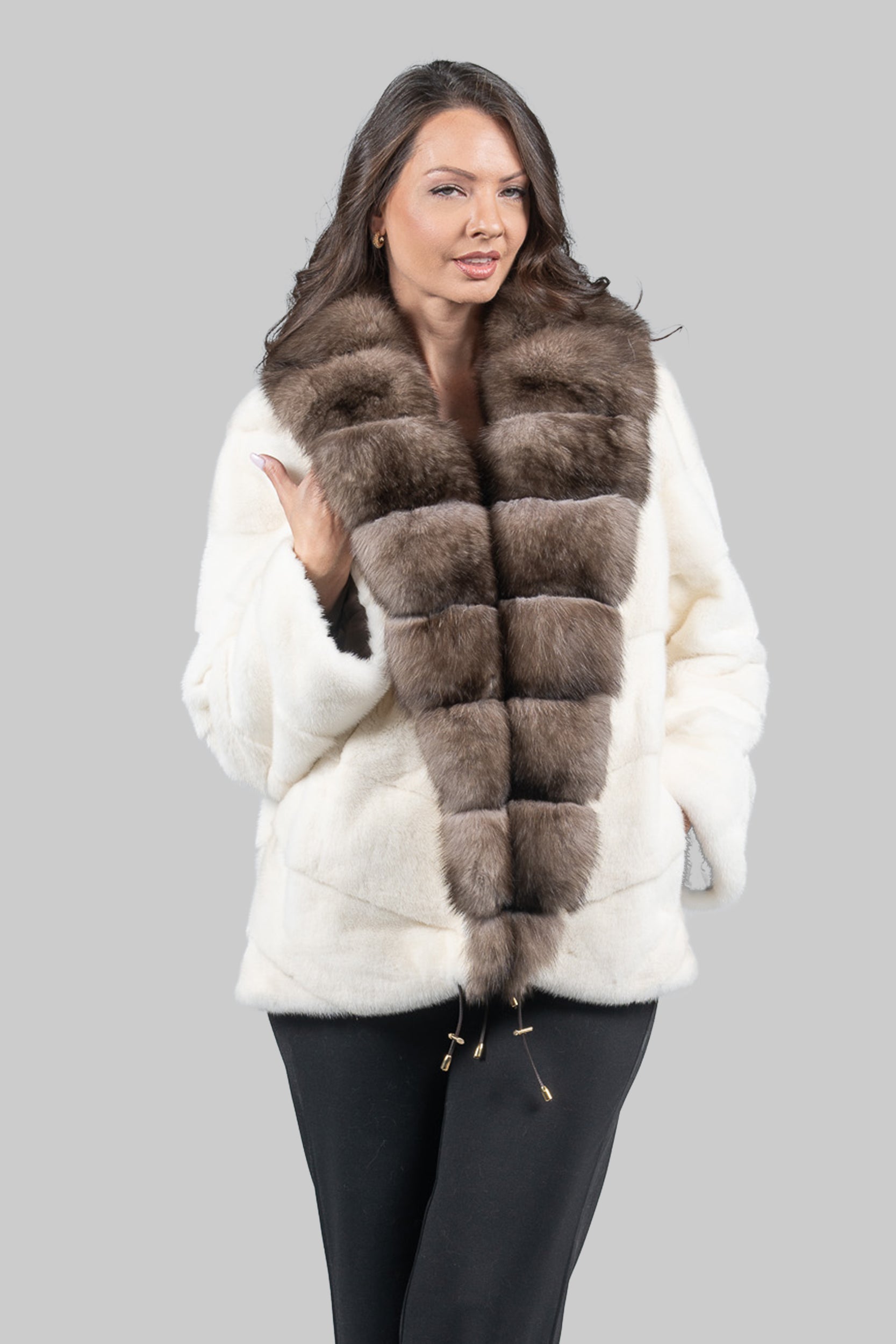 Pearl Mink Jacket with Extended Sable Shawl Collar V/K19C123