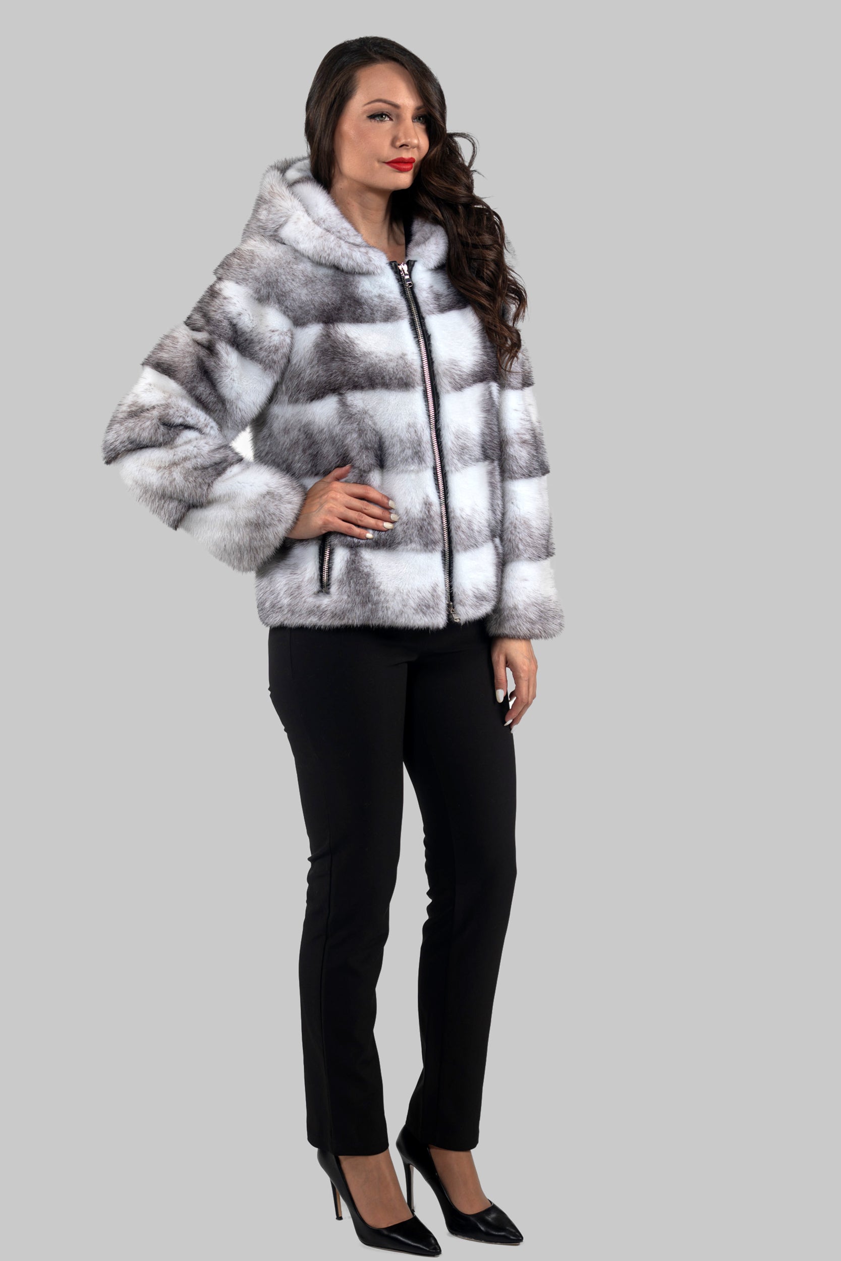 Blackcross Mink Jacket with Stand Collar and Zipper P/K13C224H