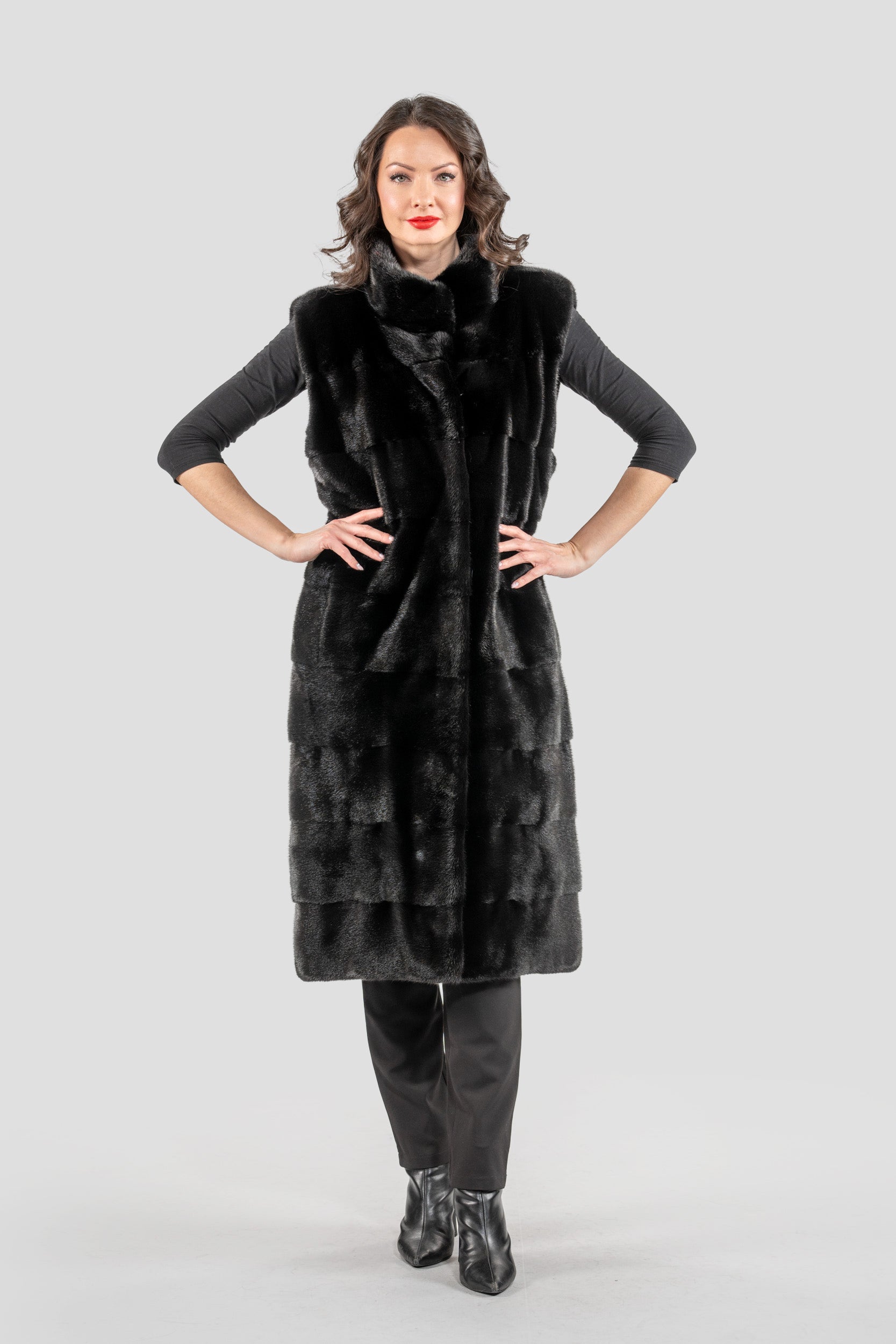 Blackglama Mink Long Vest with Stand Collar P/K13c519g530