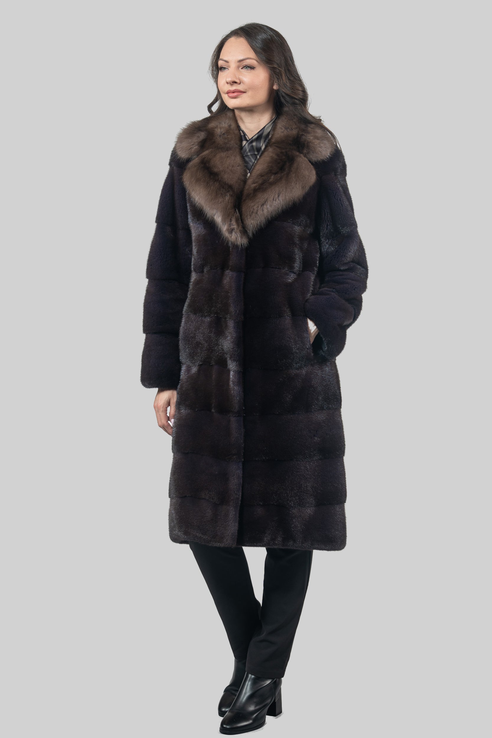 Aubergine Mink Half Coat with Russian Sable Notch Collar P/K13c530s20
