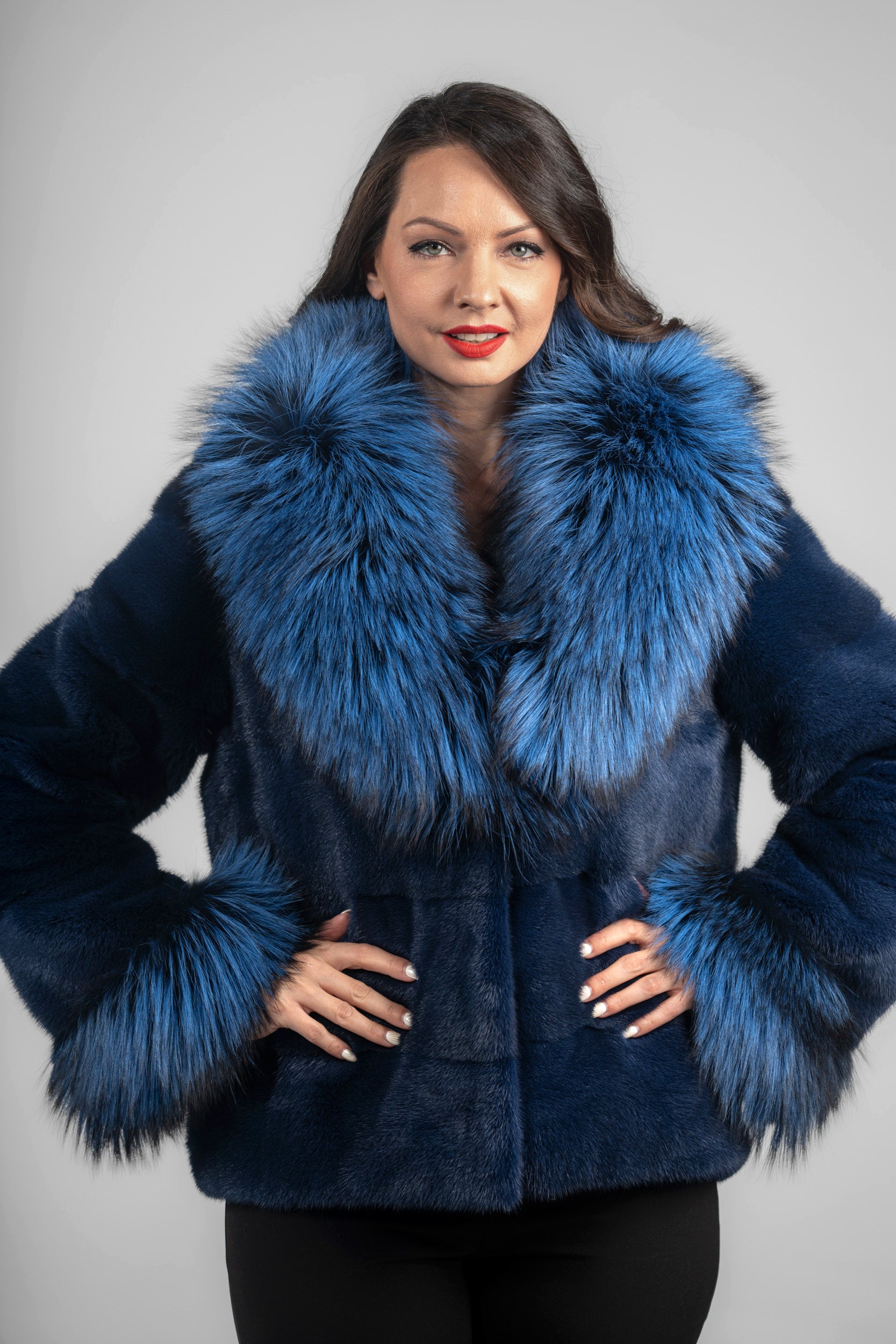 Blue Jean Mink Jacket with Fox Notch Collar P/K13C528S20