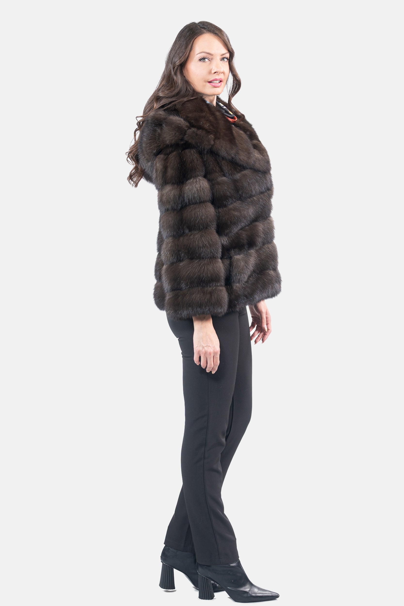 Dark Russian Sable Jacket with Hood P/K13C540