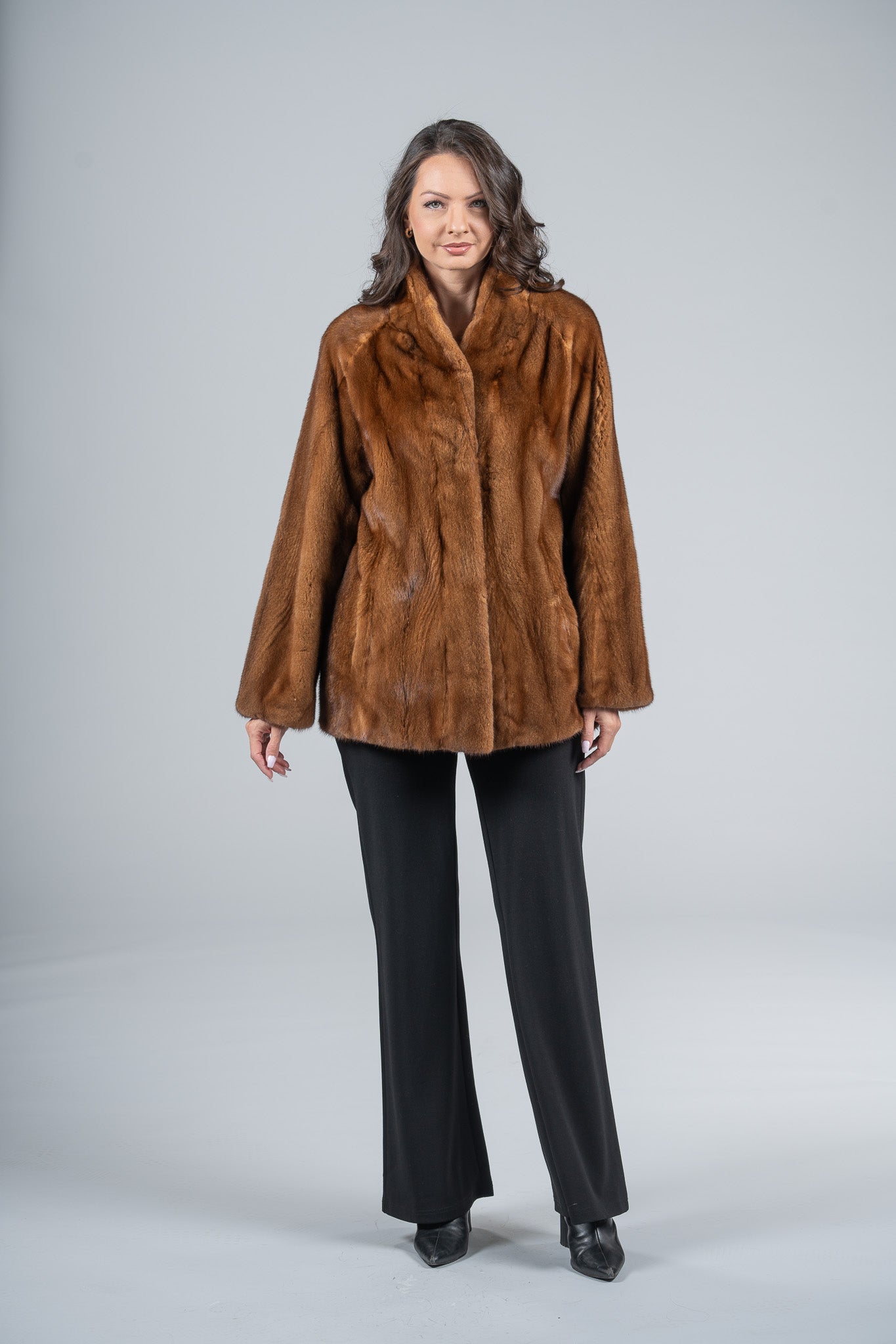 Gold Mink Half Coat with Stand Smoking Collar L/O13C530G8003