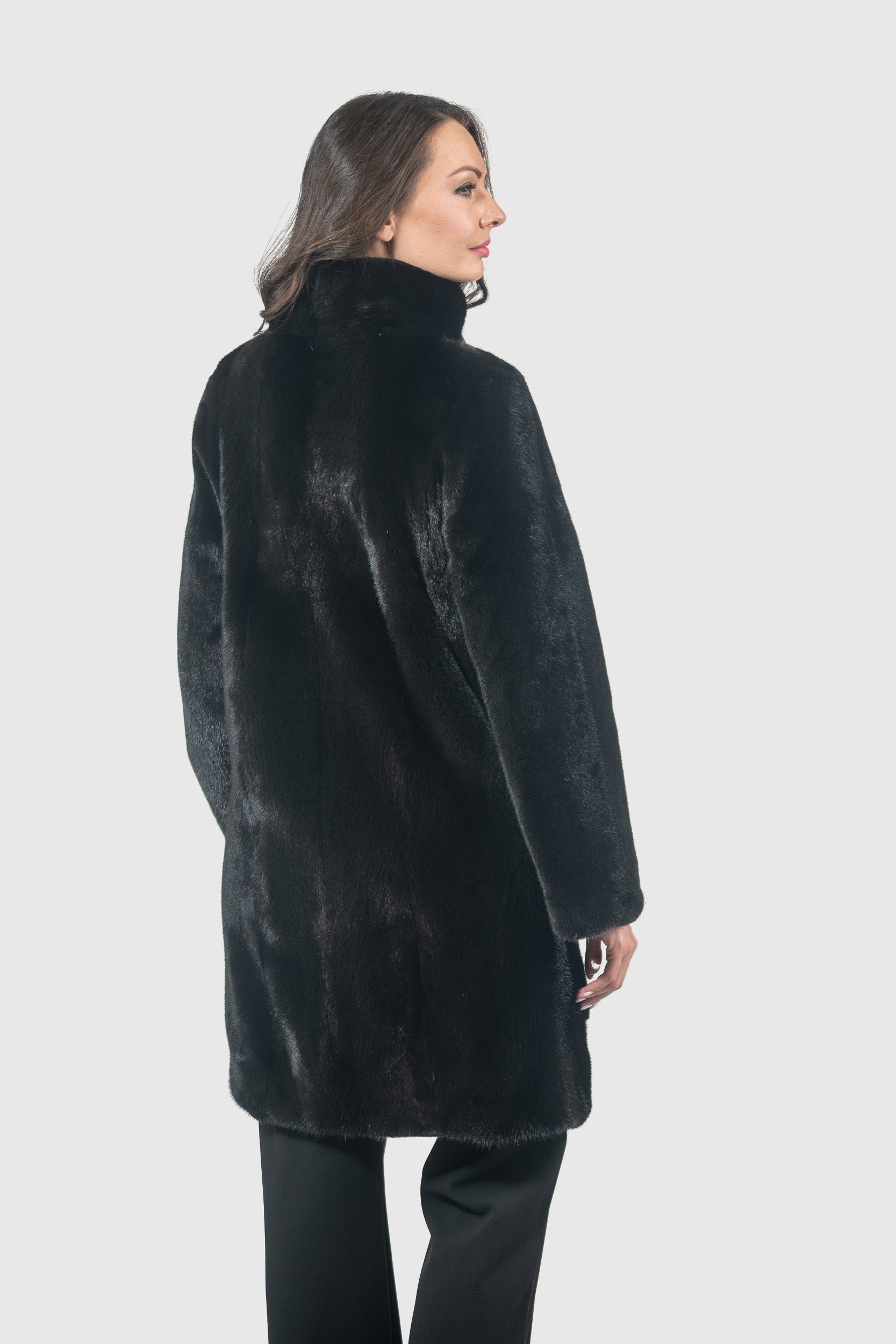 Blackglama Mink Half Coat With Stand Collar & Let Out Back L/O13C350