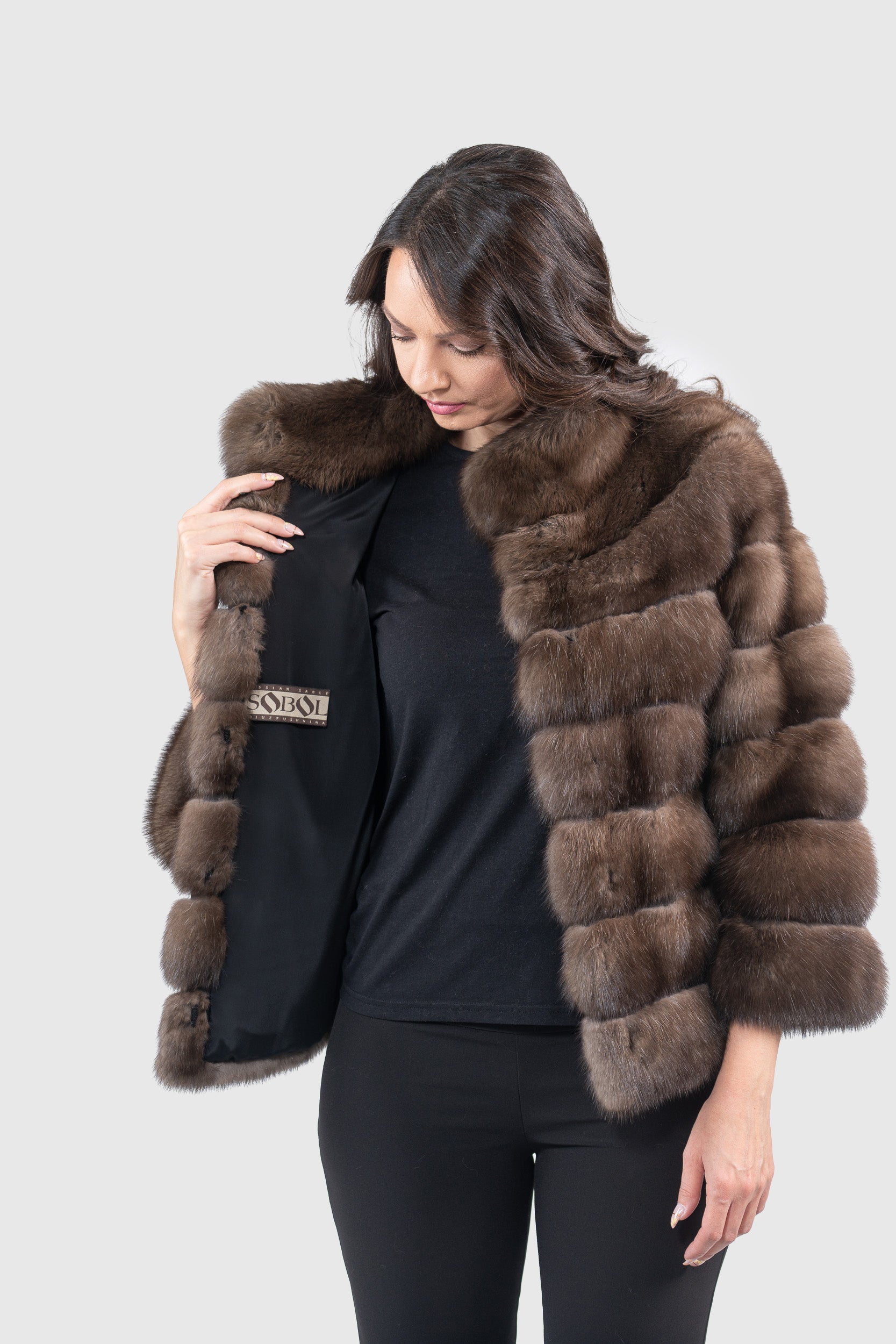 Dark Russian Sable Jacket with Stand Collar P/K13C528SH