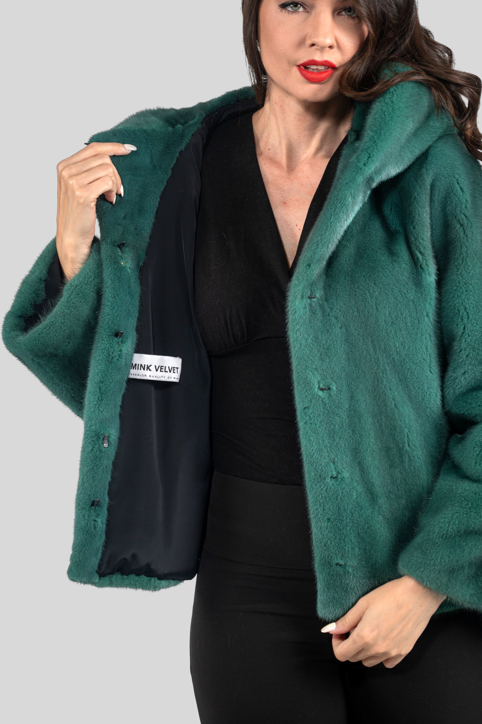 Green Mink Jacket with Attached Hood L/O13C543H