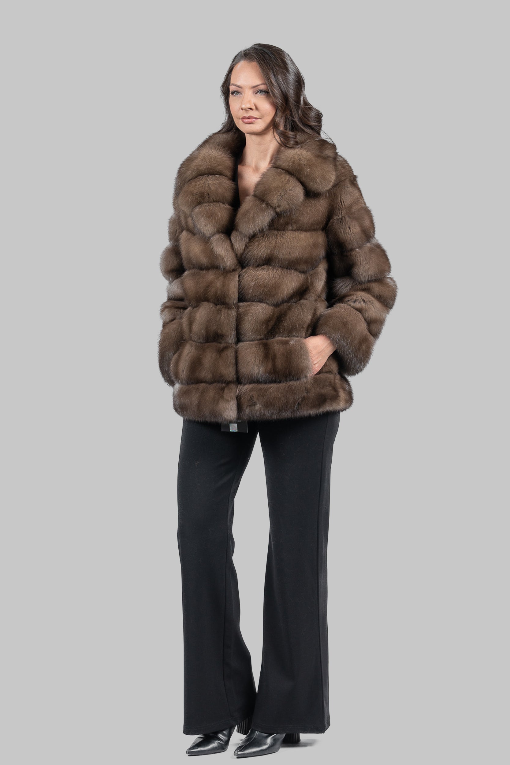 Titanium Sable Half Coat with Shawl Collar P/K18M004