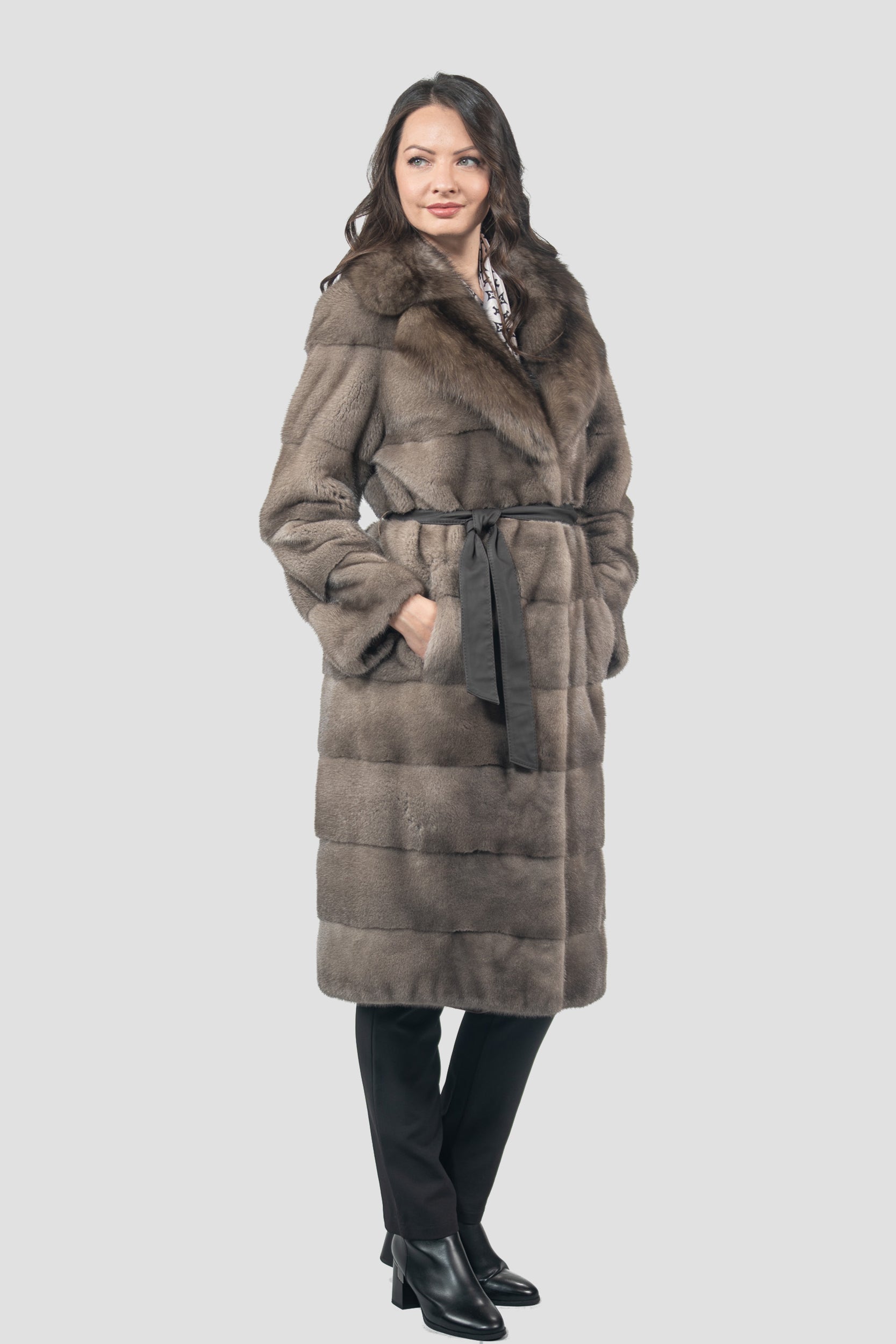 Silver Blue Mink Half Coat with Russian Sable Notch Collar P/K13c530s20
