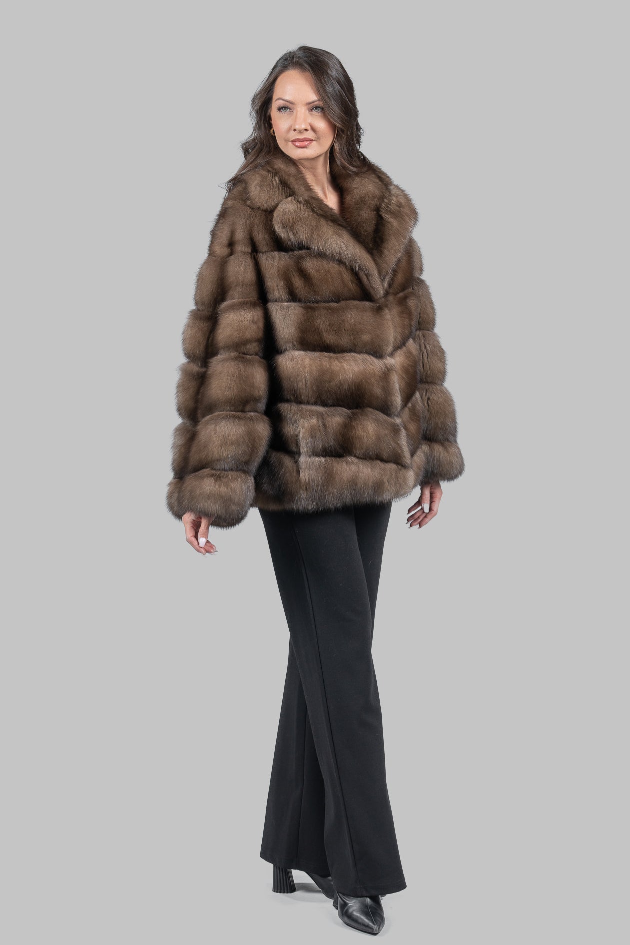 Graphite Russian Sable Half Coat with Notch Collar V/K14M475G034