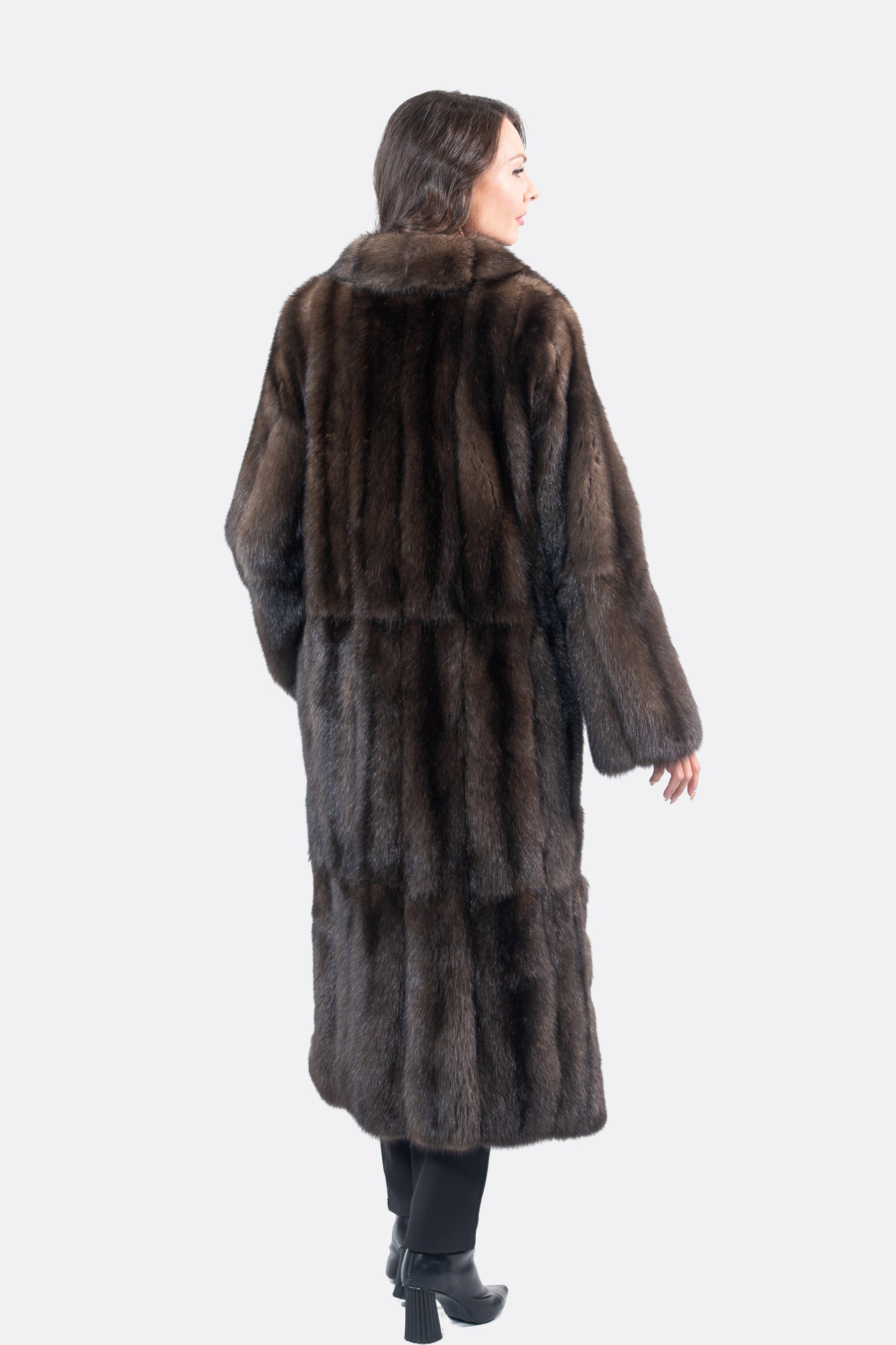 Dark Russian Sable Coat with Shawl Collar and Let Out Back P/K13C530G8003