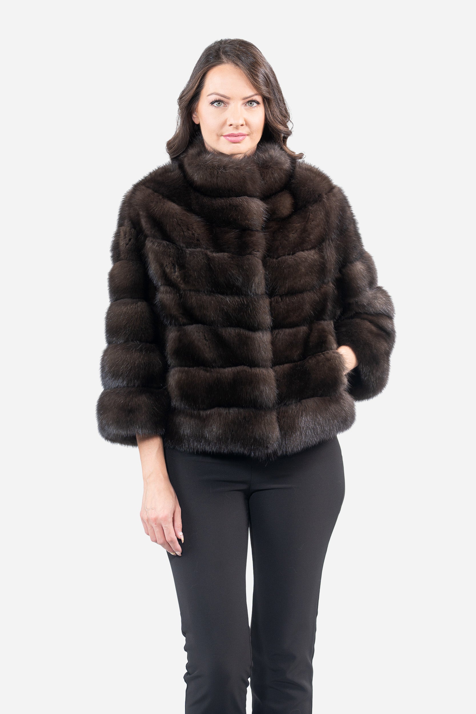 Dark Russian Sable Jacket with Stand Collar P/K16cm643G