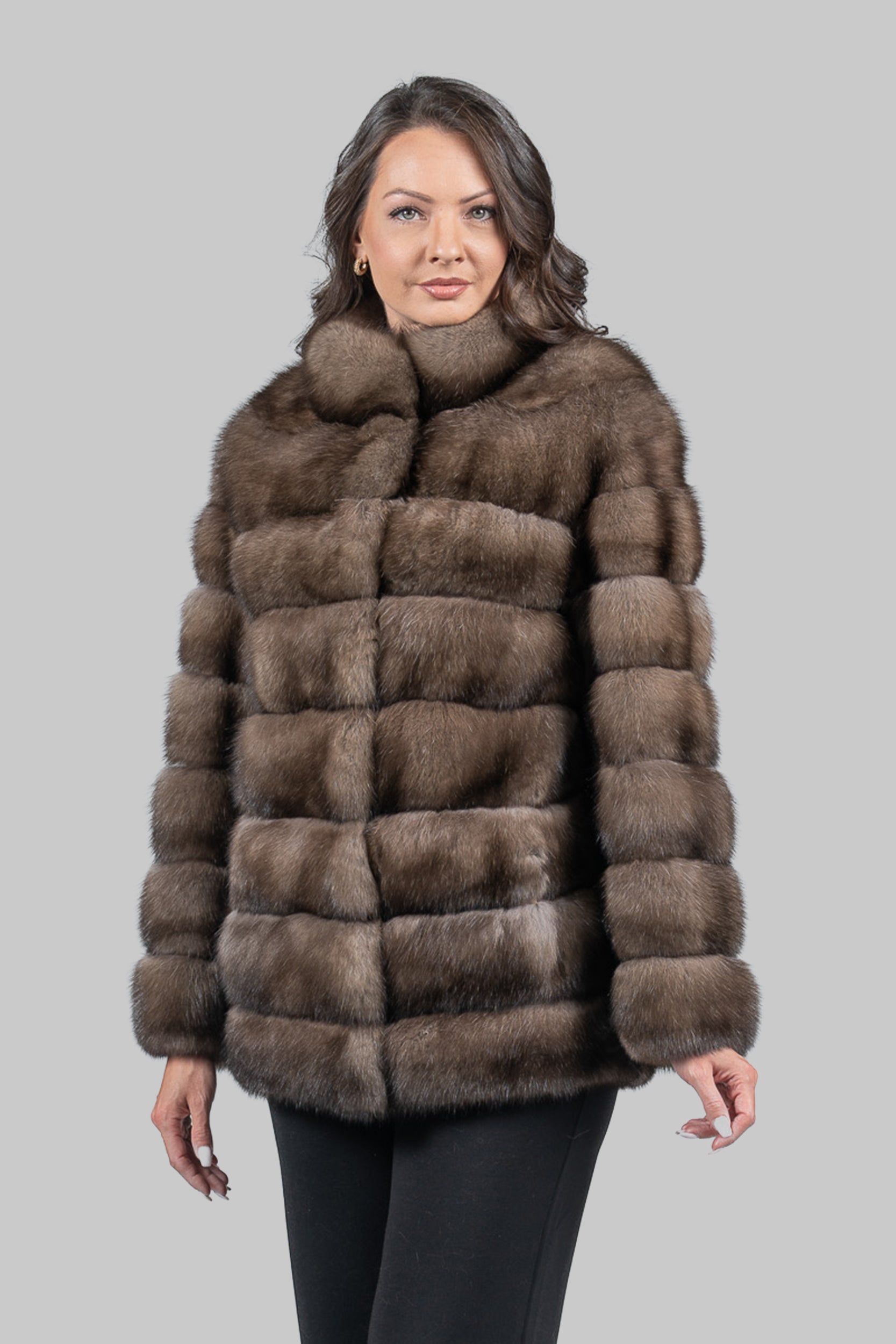 Platino Russian Sable Horizontal Half Coat with Stand Collar P/K13C530