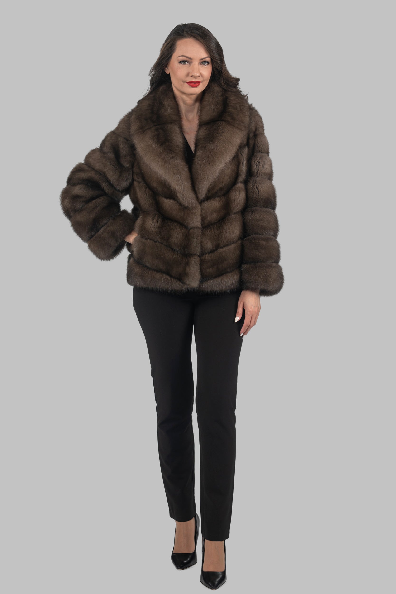 Titanium Russian Sable Jacket with Full Skin Notch Collar V/K13C528C17