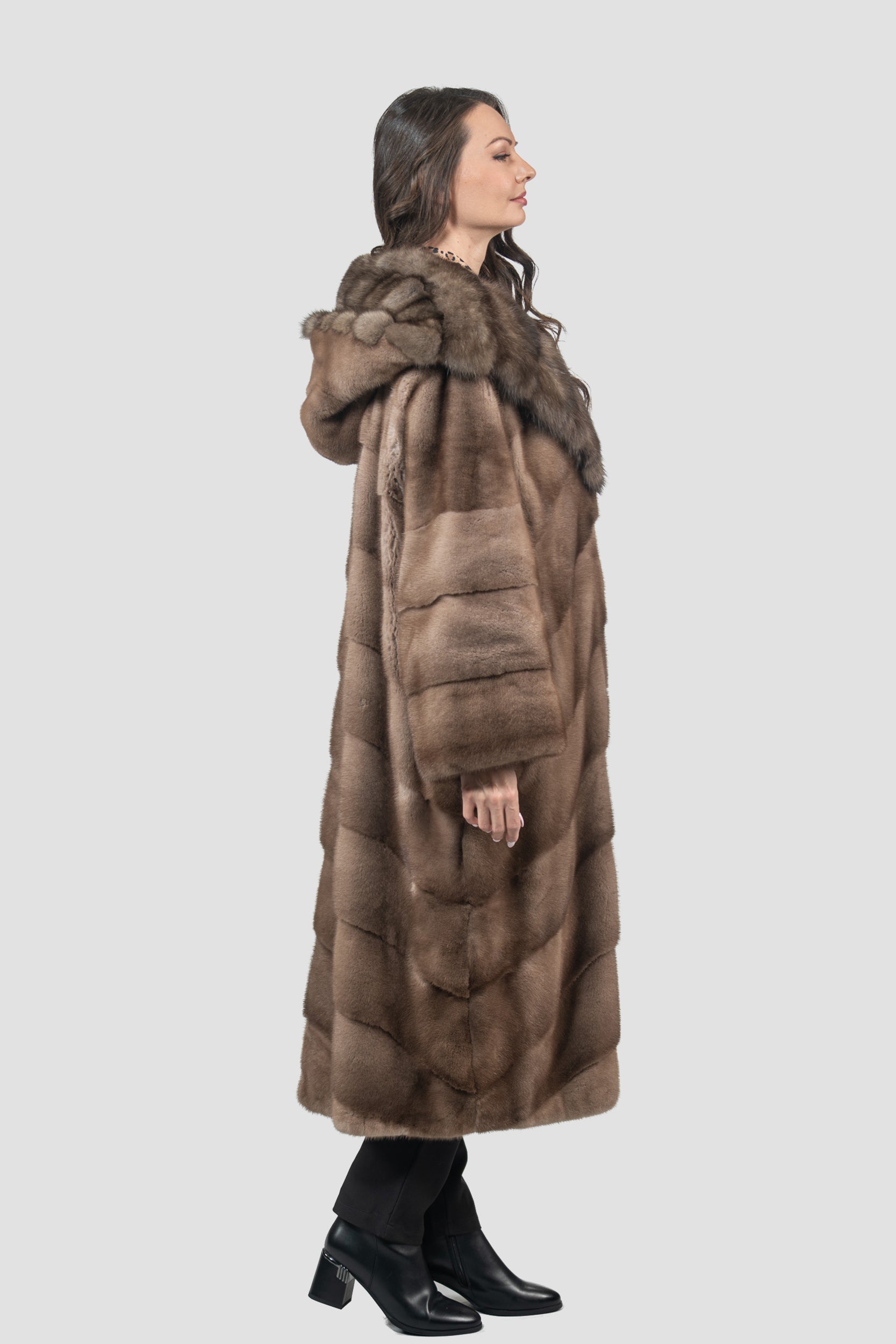 Pastel Mink Coat with Russian Sable Hood A/K13C850
