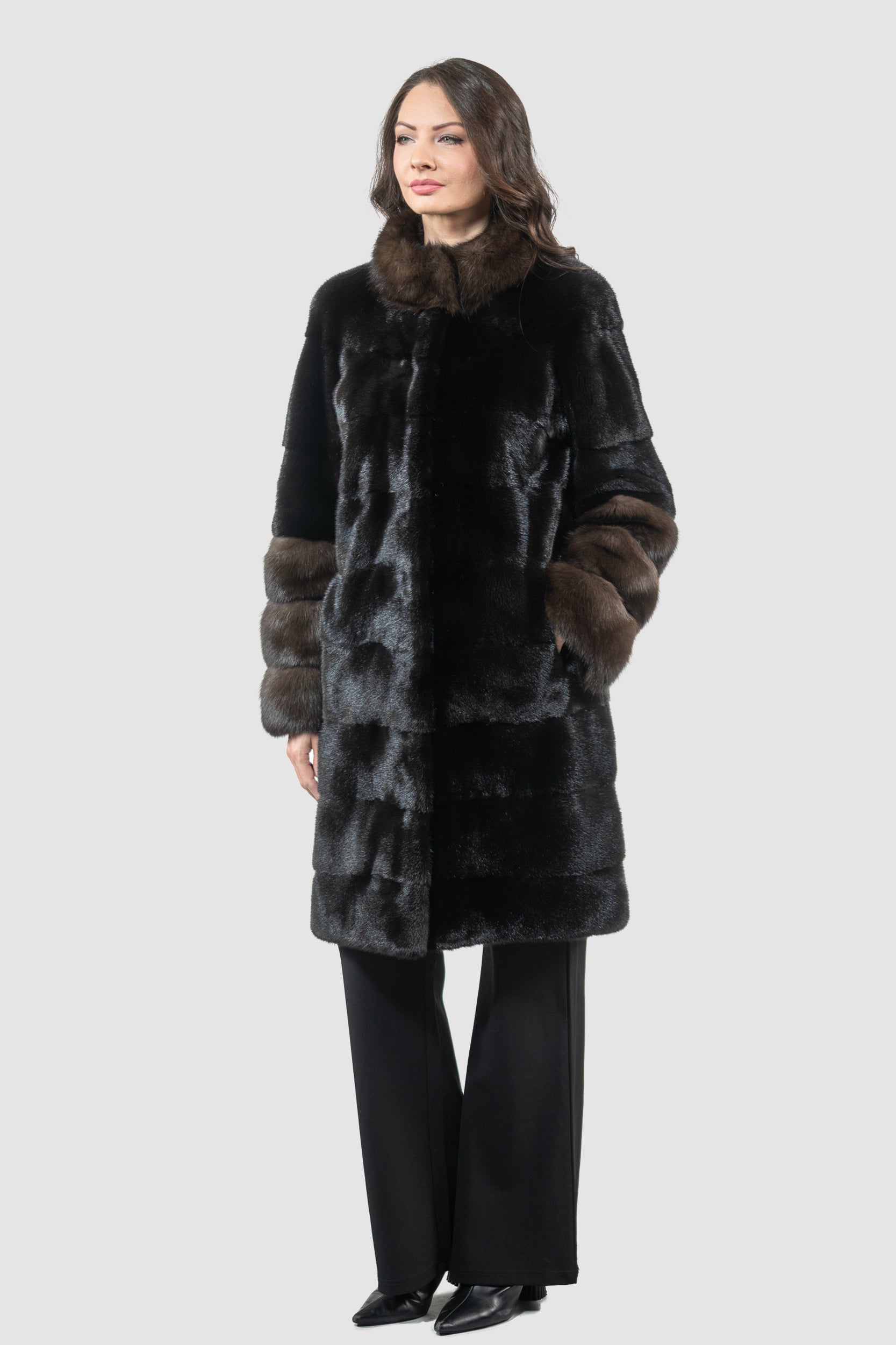Blackglama Mink Half Coat with Russian Sable Stand Collar P/K16c510