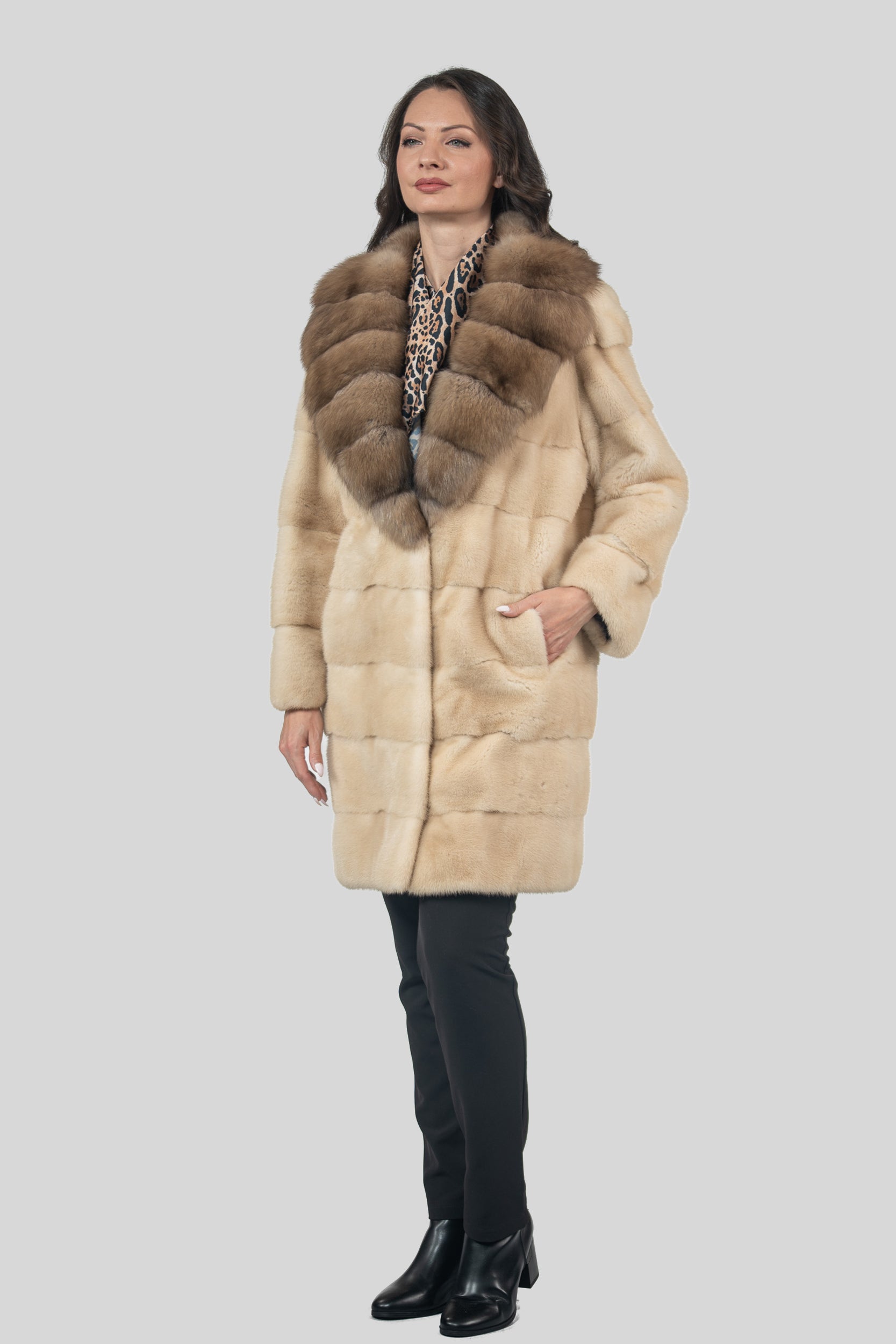 Palomino Mink Half Coat With Russian Sable Shawl Collar P/K13C530gC17