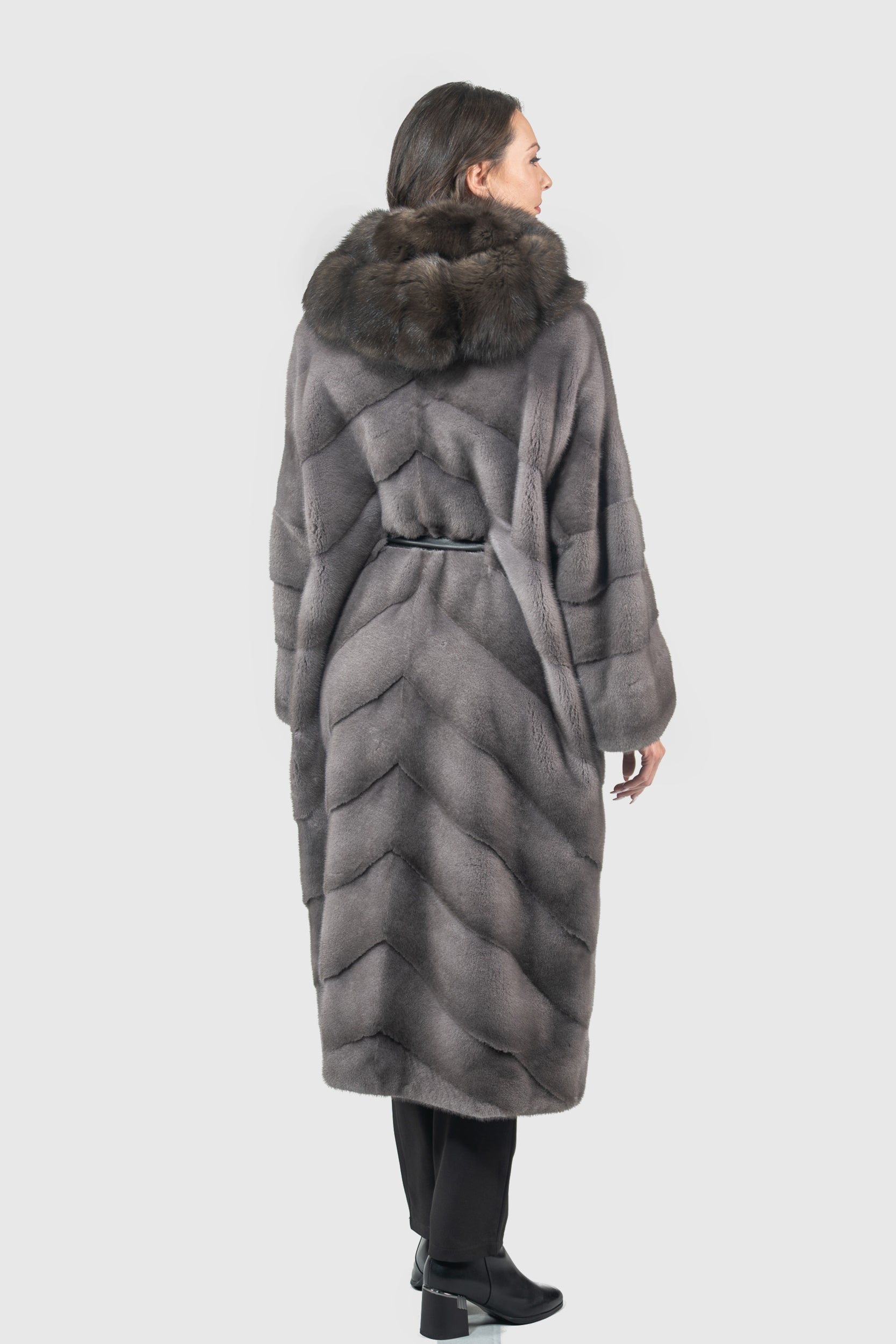 Grey Moon Mink Coat with Russian Sable Hood A/K13C850