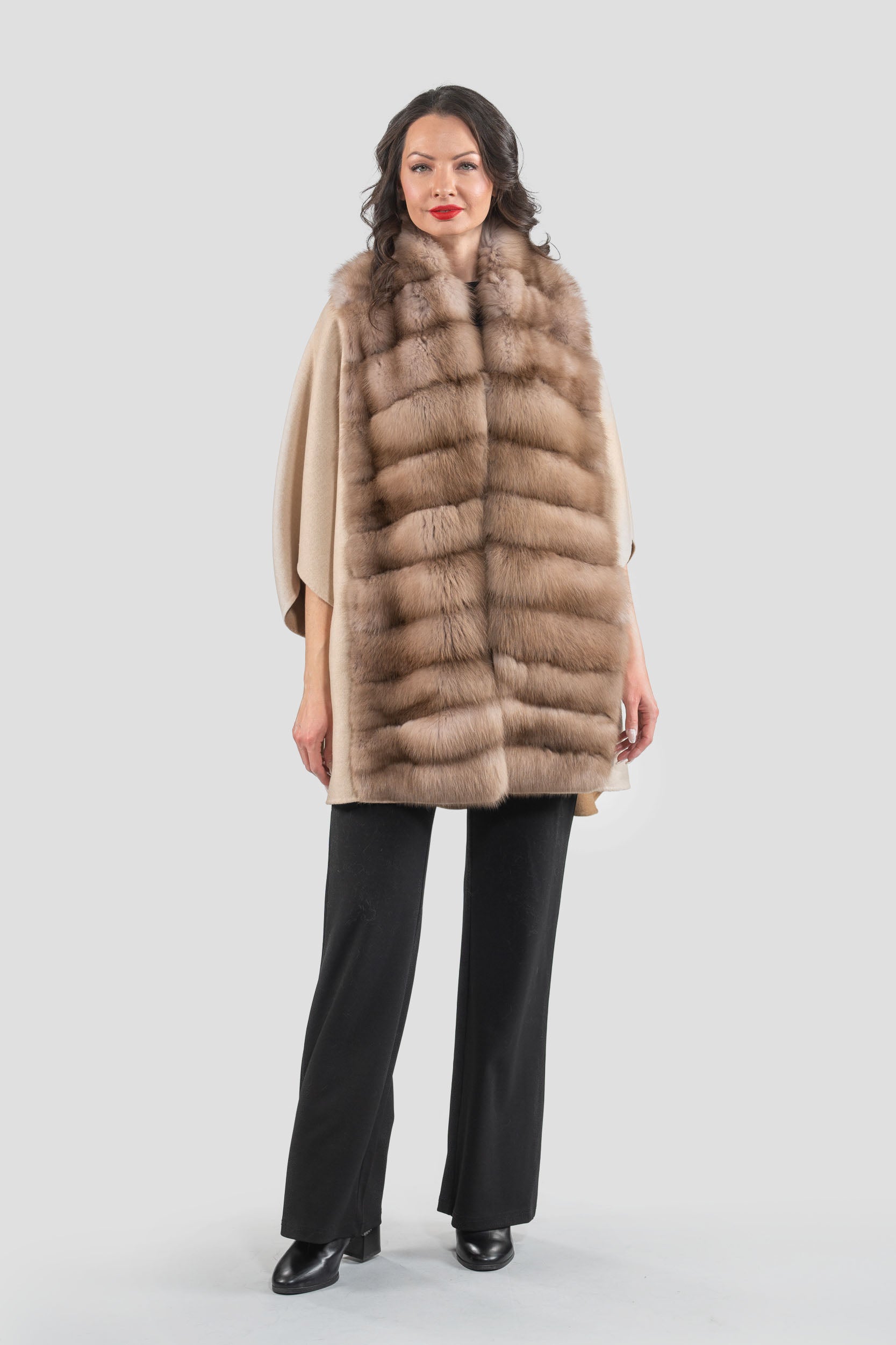 Ecru Beige Cashmere Cape with Baumarten Trim 18M950