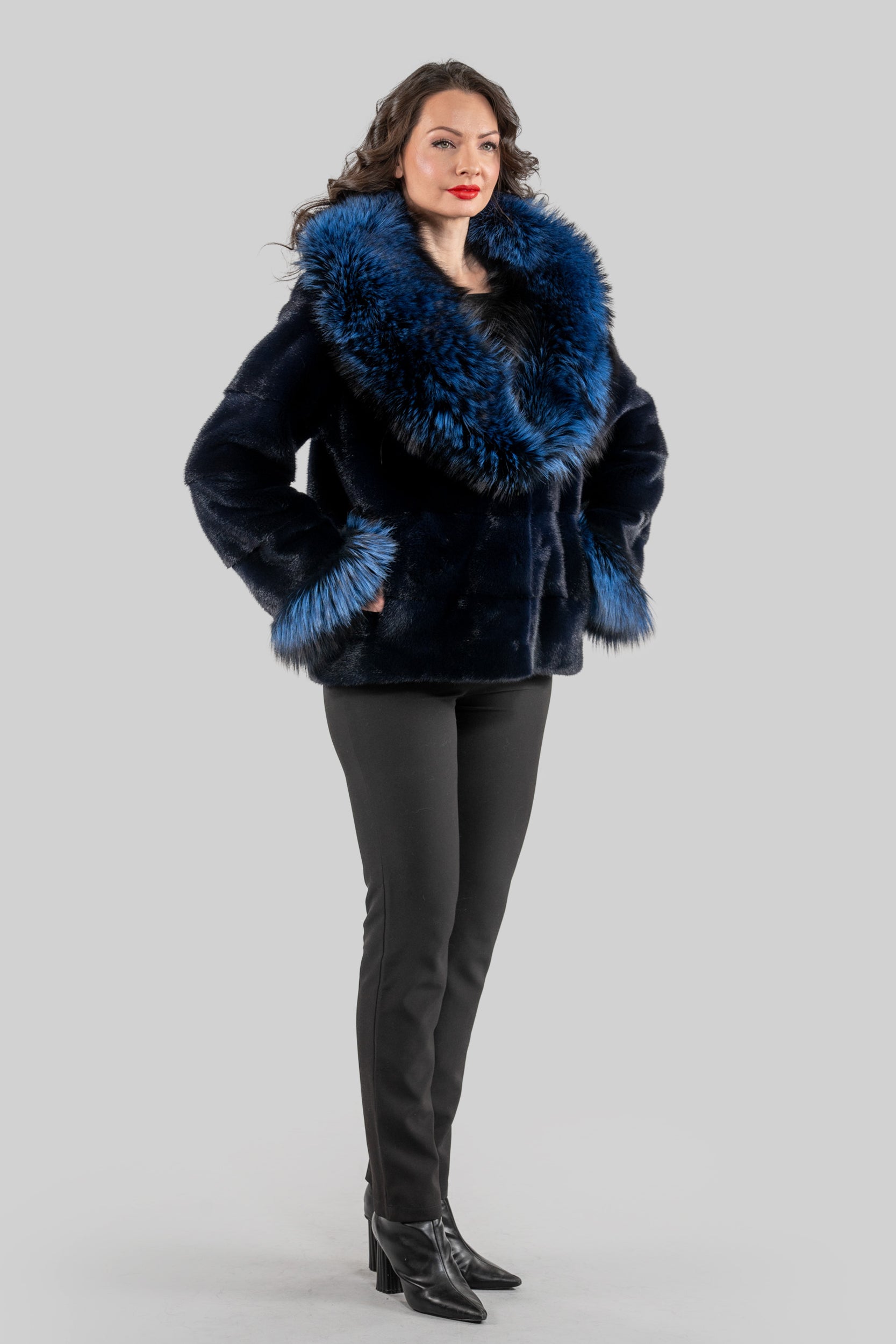 Purple Mink Jacket with Fox Trimmed Shawl Collar P/K13C528C17