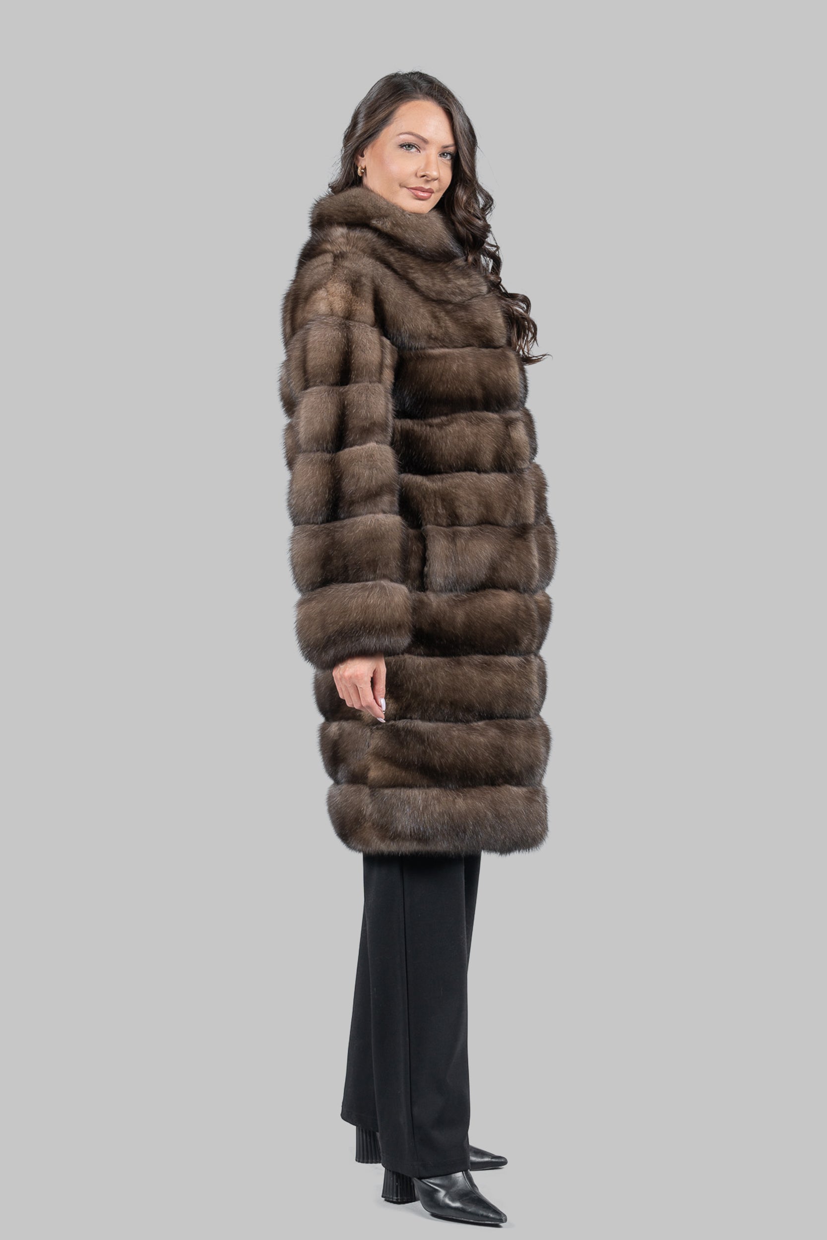 Platino Sable Long Coat with Stand Collar P/K13C530