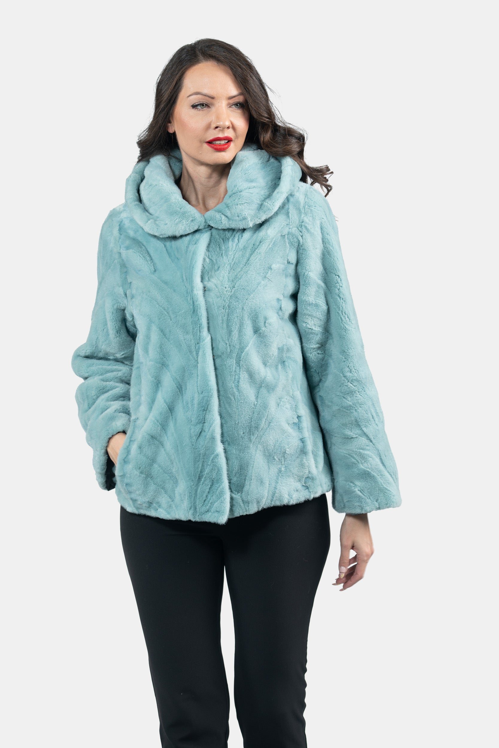 Mint Mink Pieced Hooded Jacket 13C543