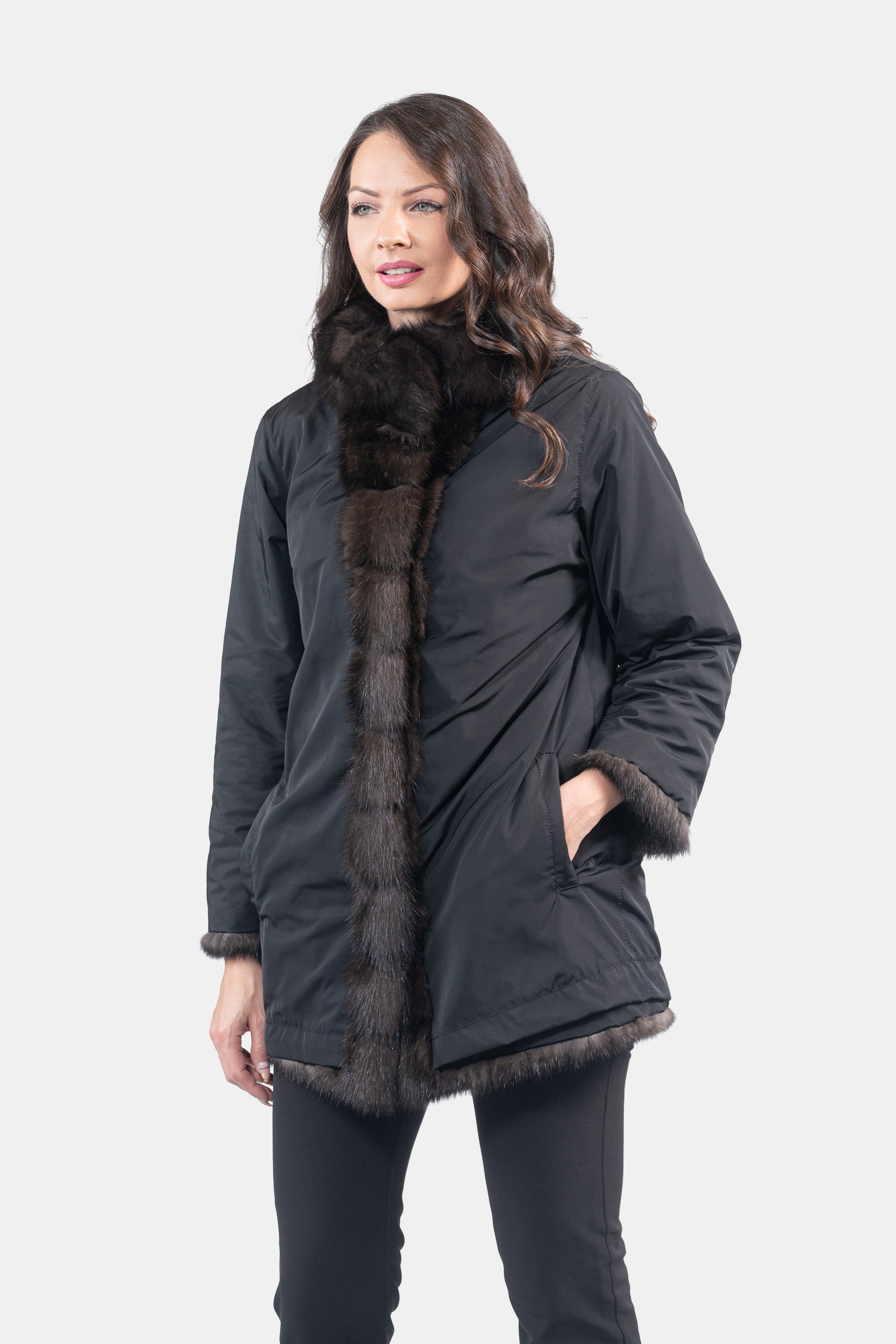 Dark Russian Sable Coat with Stand Collar P/K13C530