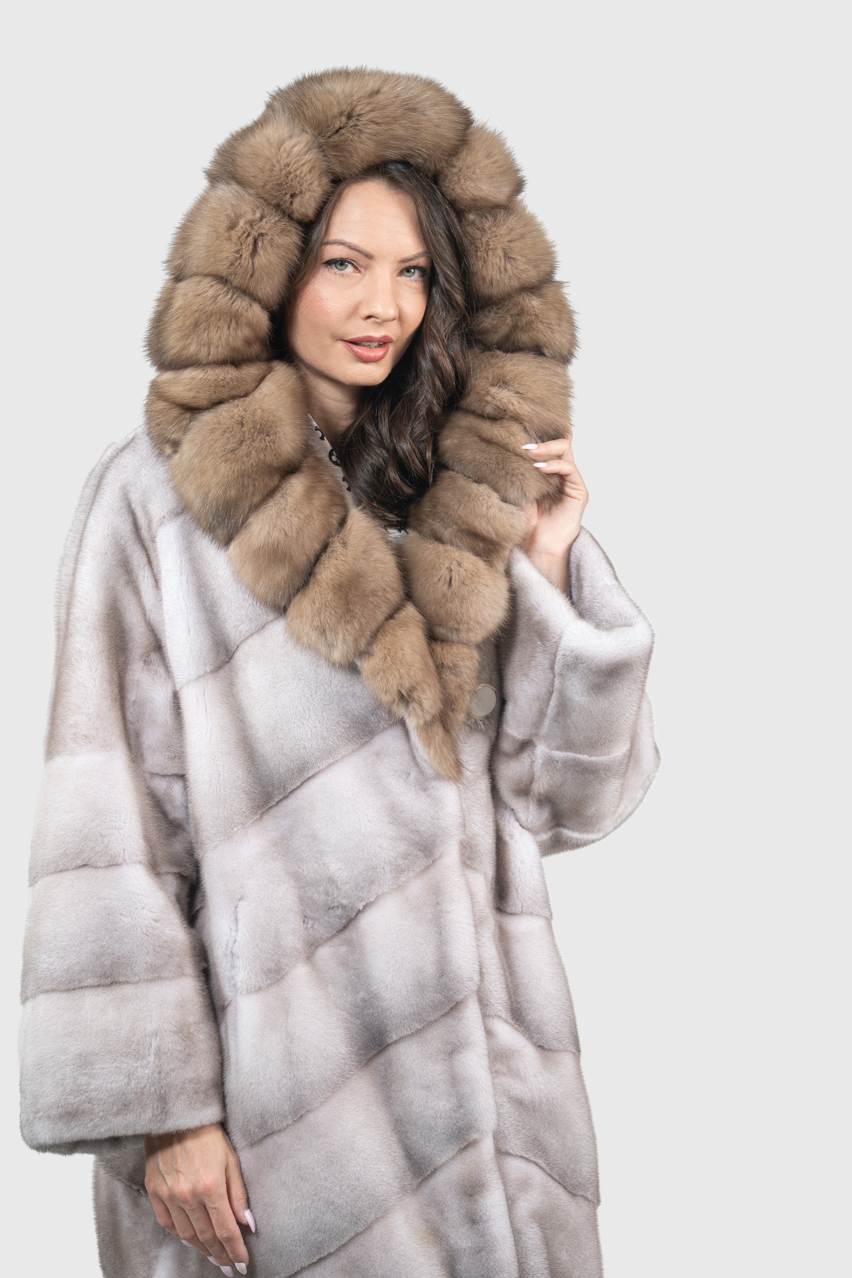Silver Blue Mink Coat with Russian Sable Hood A/K13C850