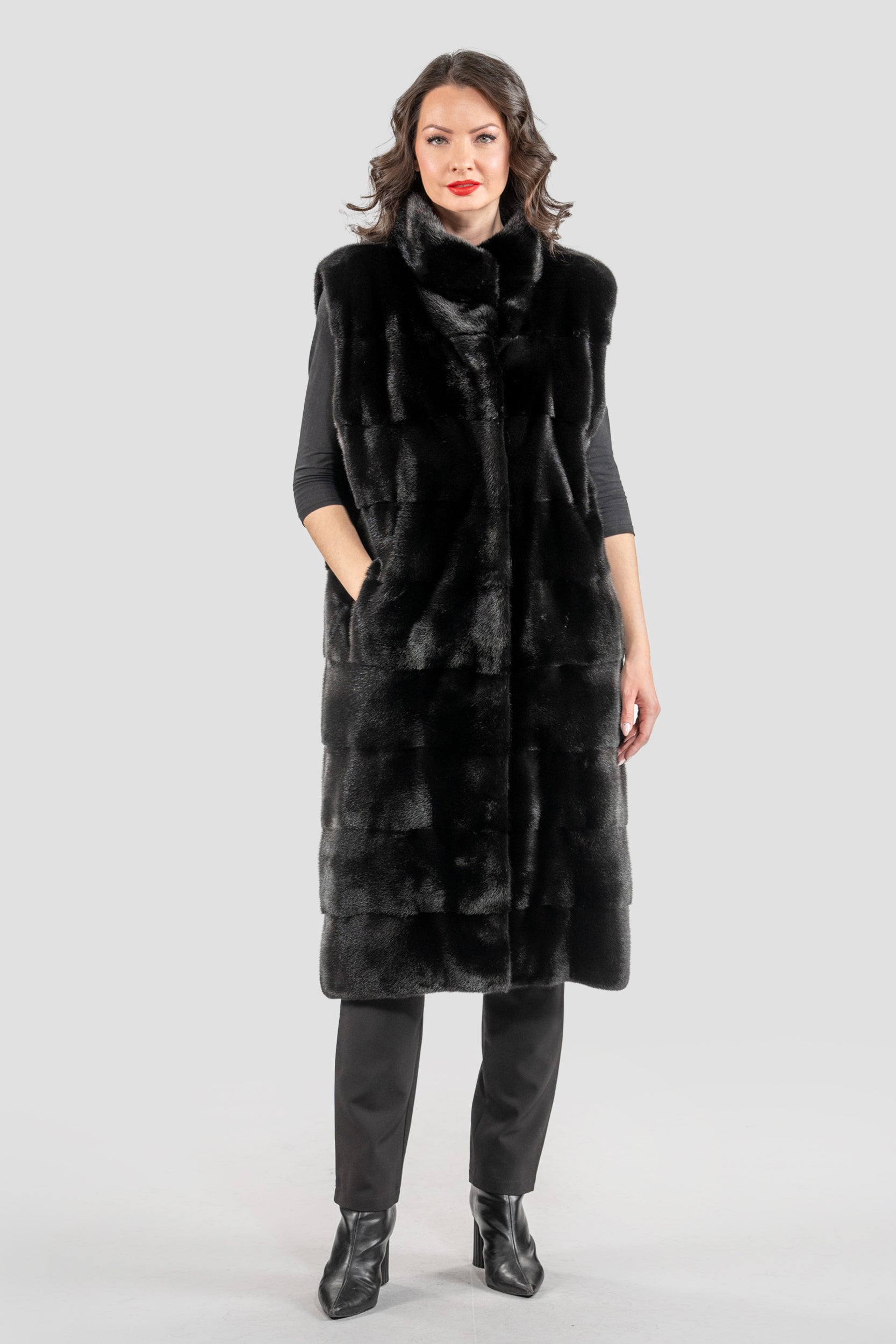 Blackglama Mink Long Vest with Stand Collar P/K13c519g530
