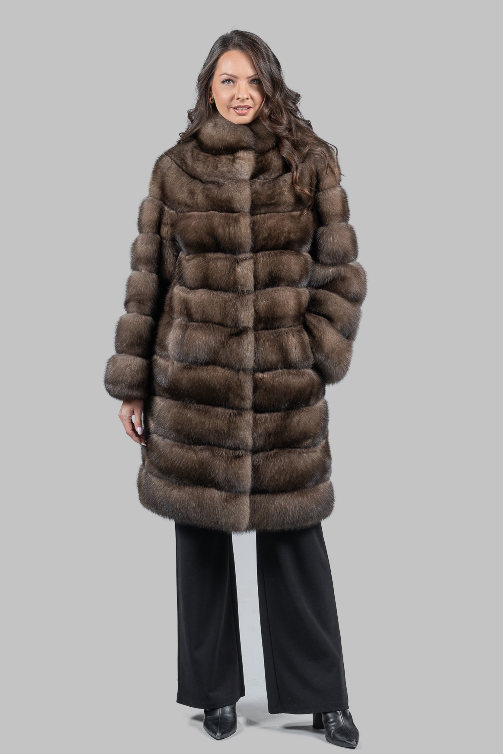 Platino Sable Long Coat with Stand Collar P/K13C530