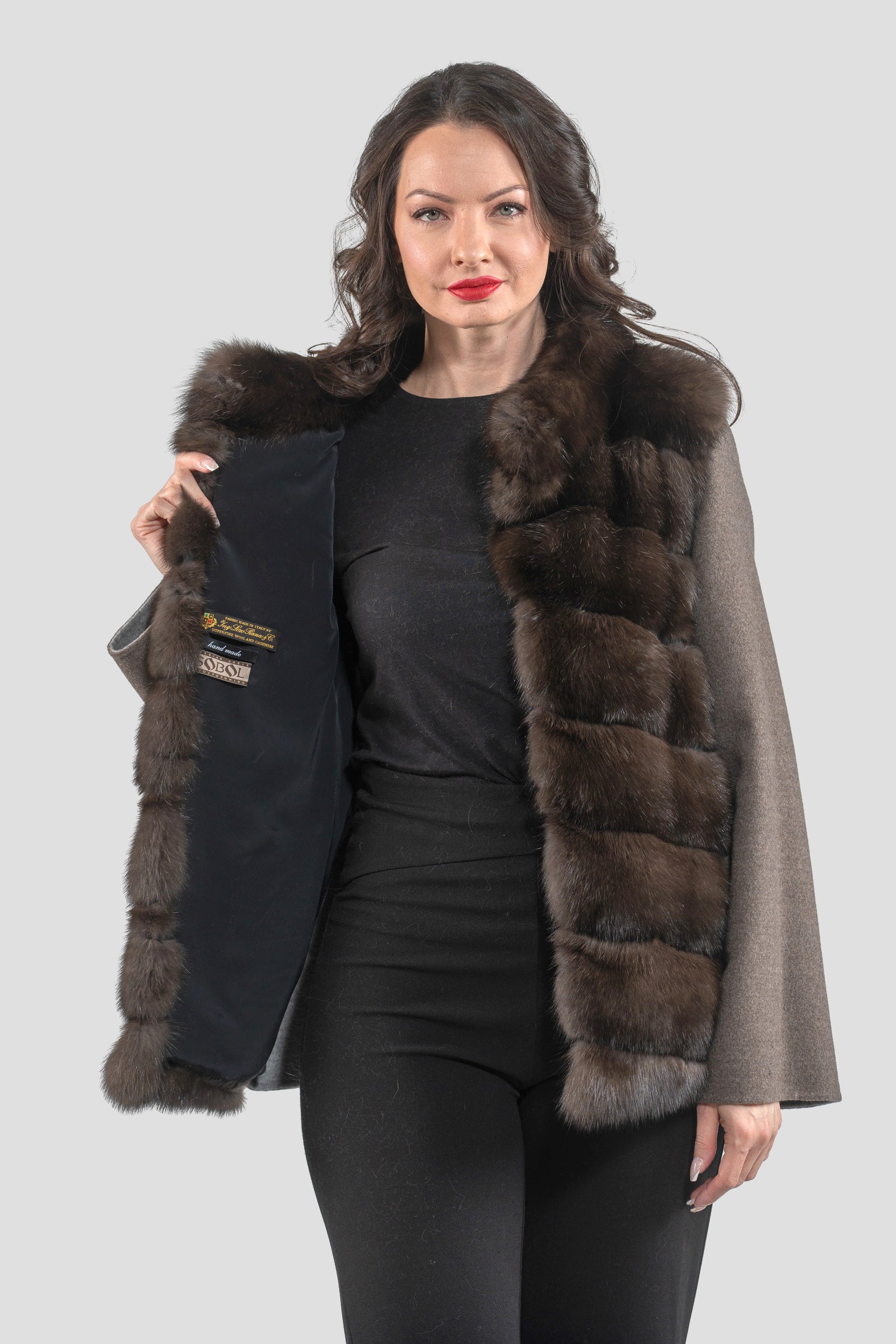 Brown Grey Cashmere Jacket with Baumarten Fur Trim 17C8003G530