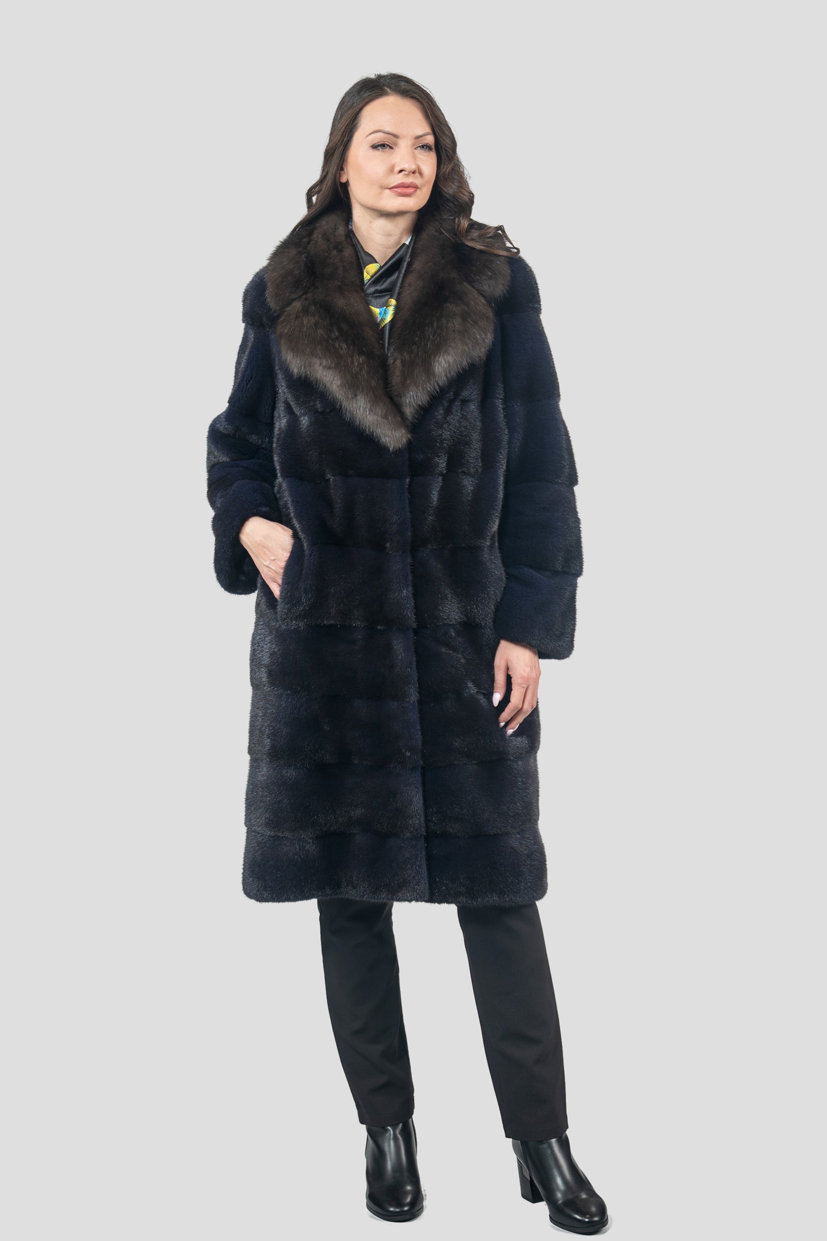Purple Mink Half Coat with Russian Sable Notch Collar P/K13c530s20