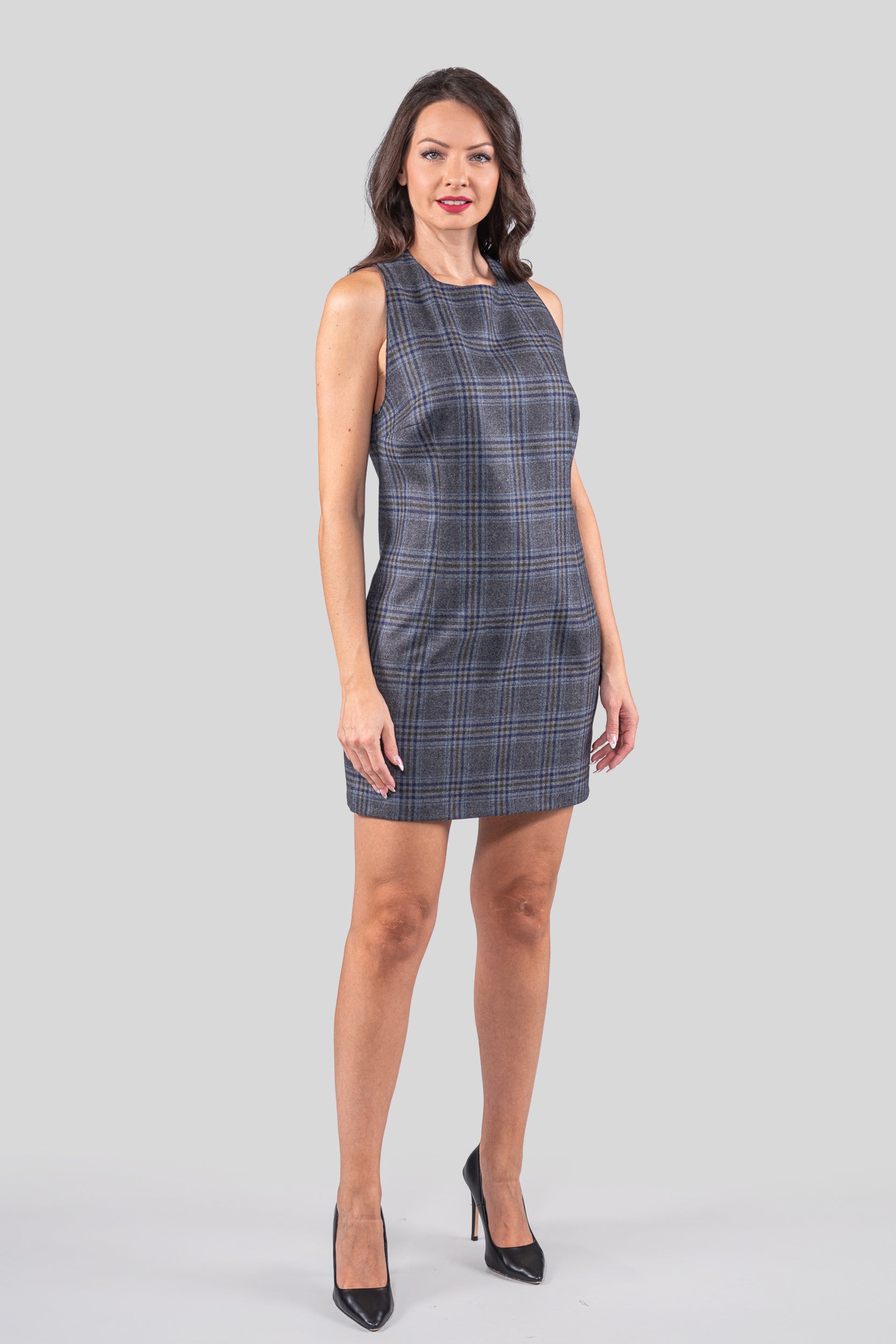 Blue Striped Sleeveless Grey Dress 112