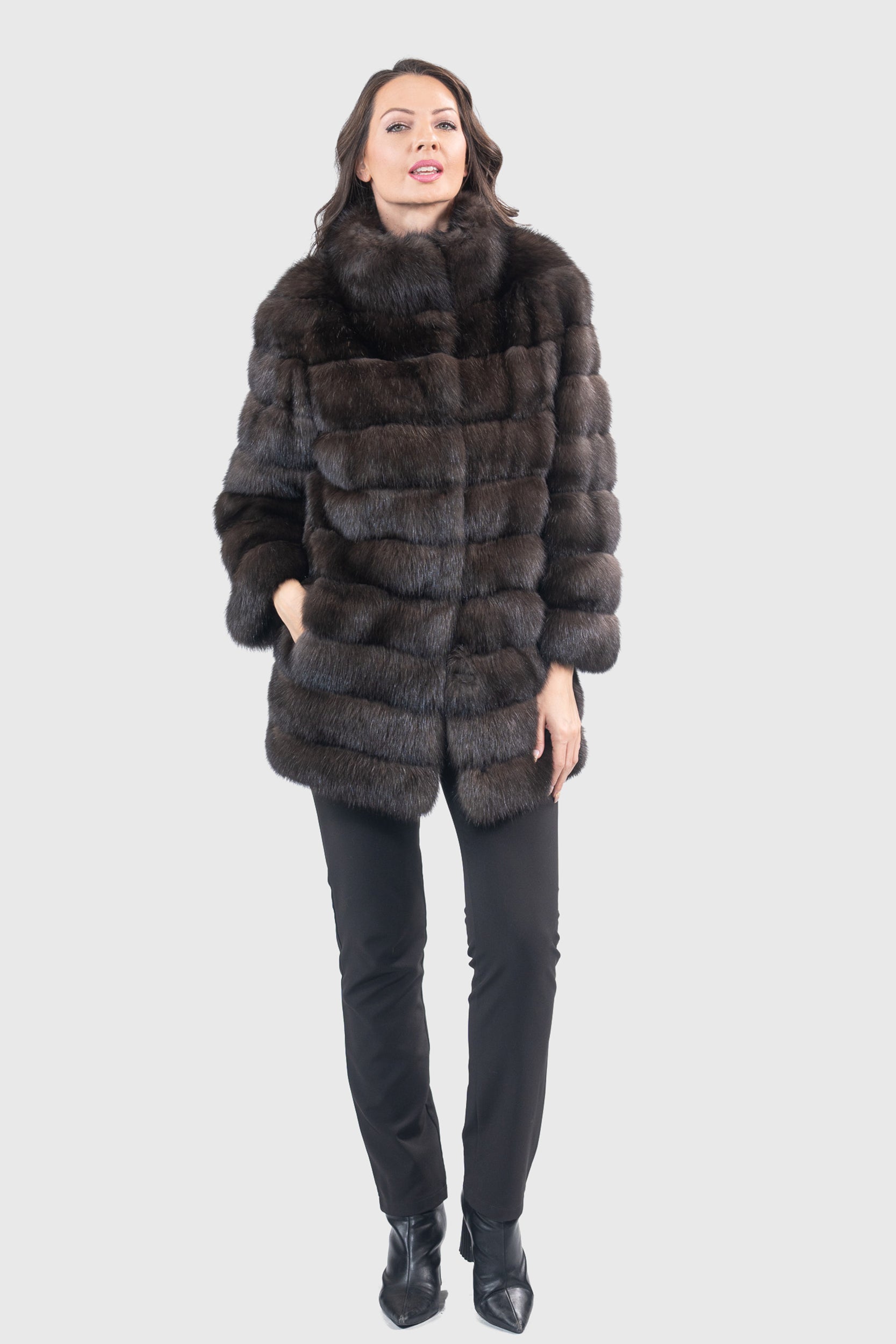 Dark Russian Sable Coat with Stand Collar P/K13C530