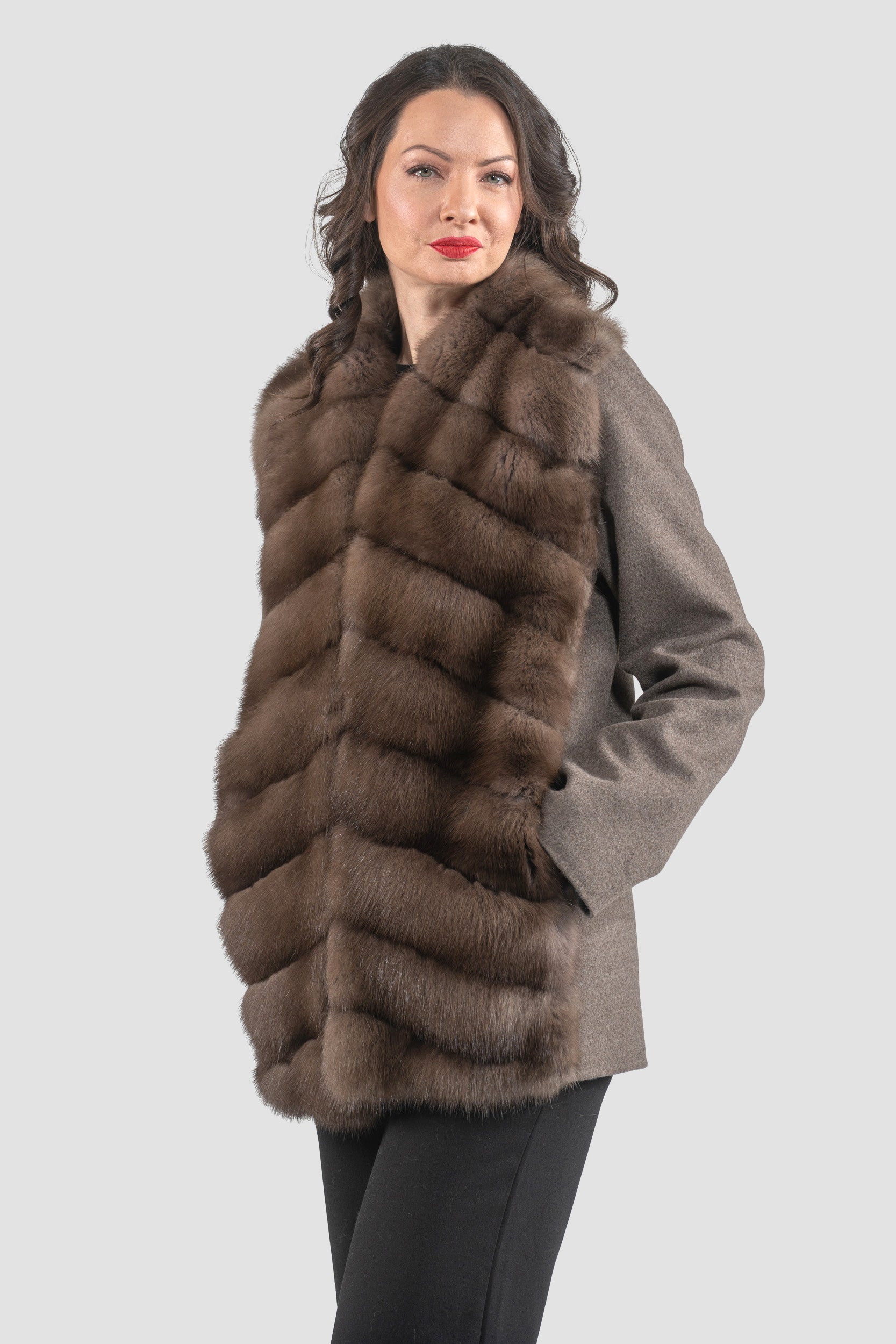 Brown Grey Cashmere Jacket with Baumarten Trim 17c8003