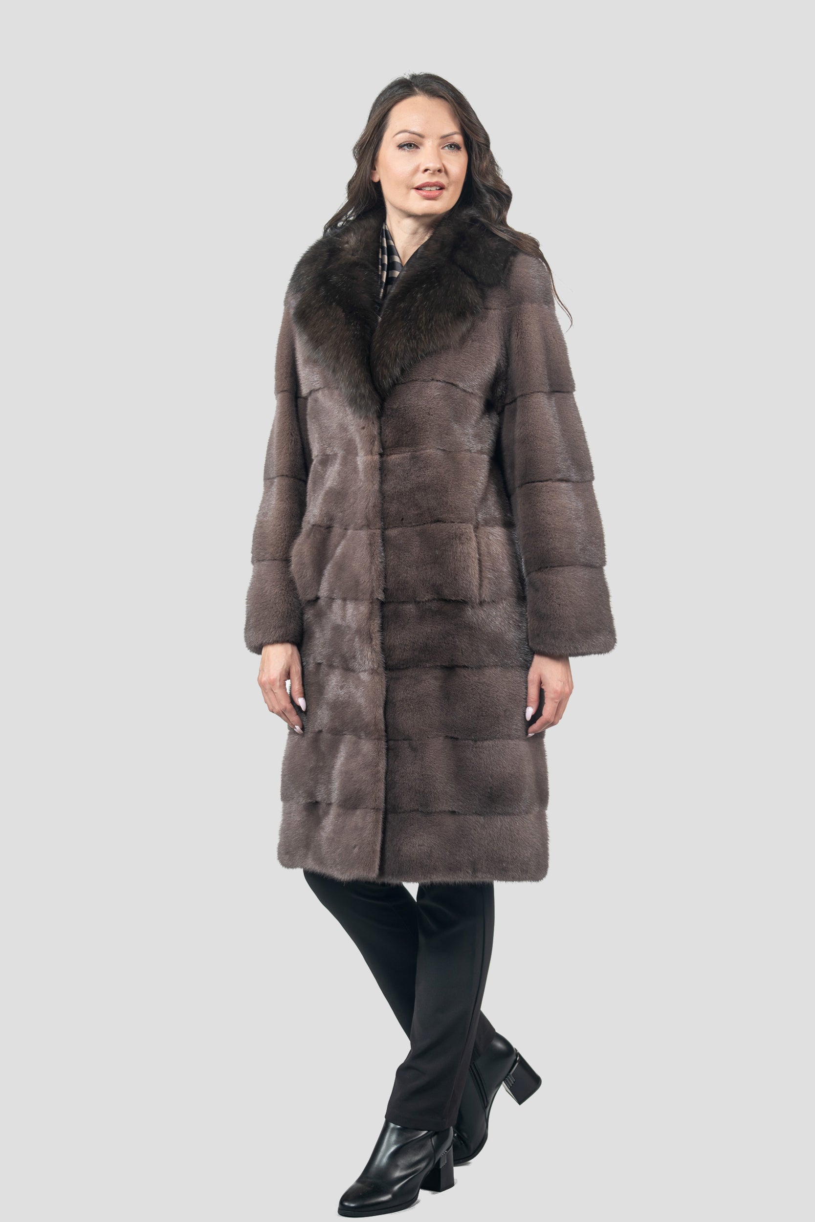 Wood Mink Half Coat with Russian Sable Notch Collar P/K13c530s20