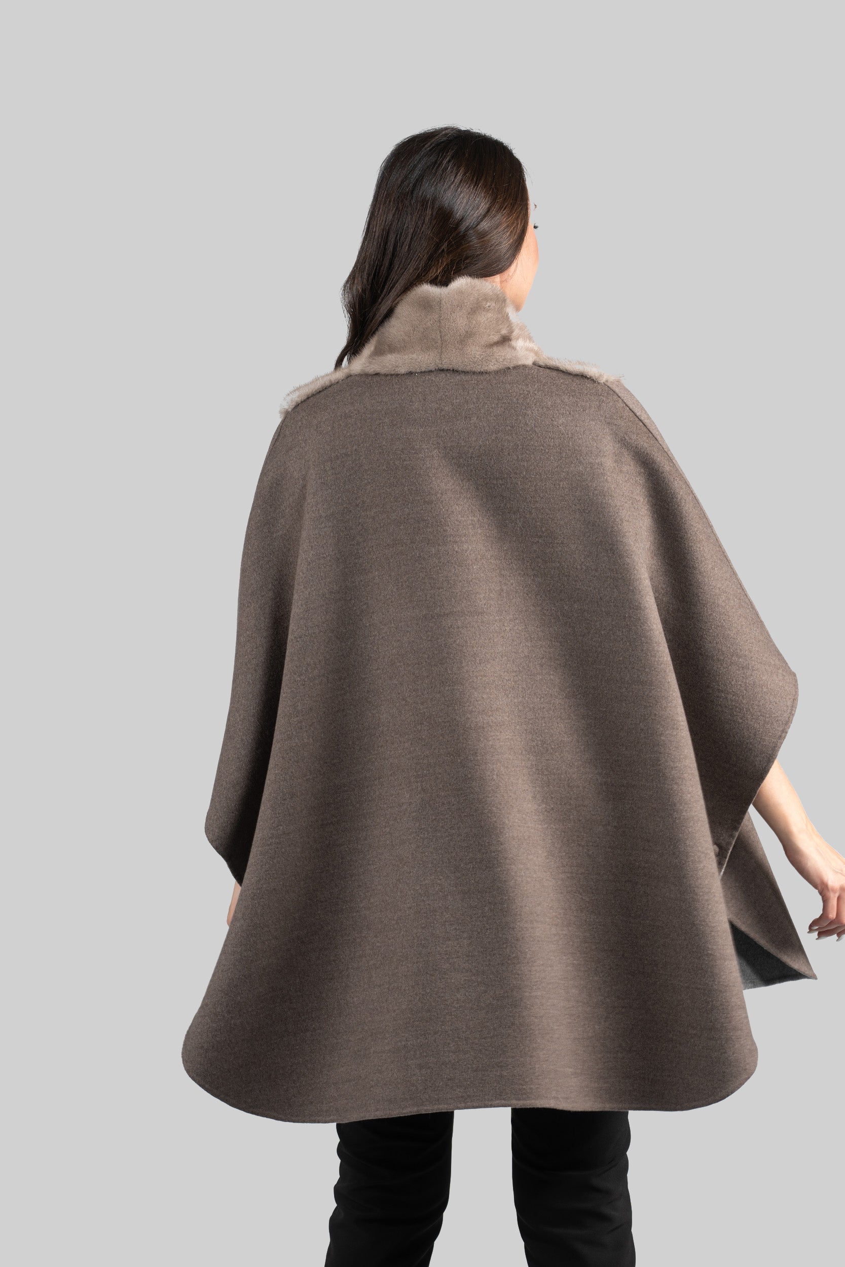 Brown Grey Cashmere Cape with Mink Trim 18M950