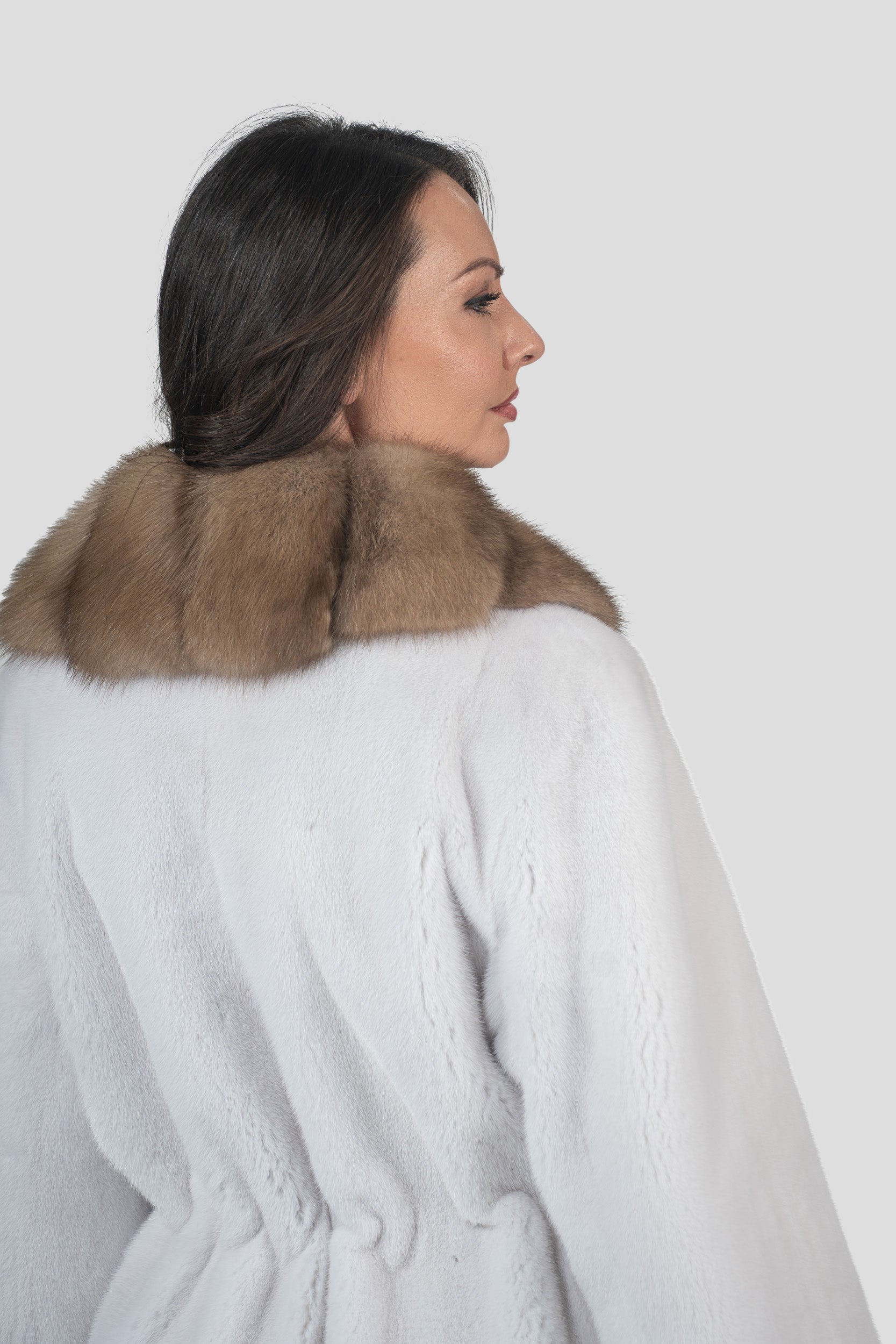 White Mink Jacket with Russian Sable Trim L/O19C123