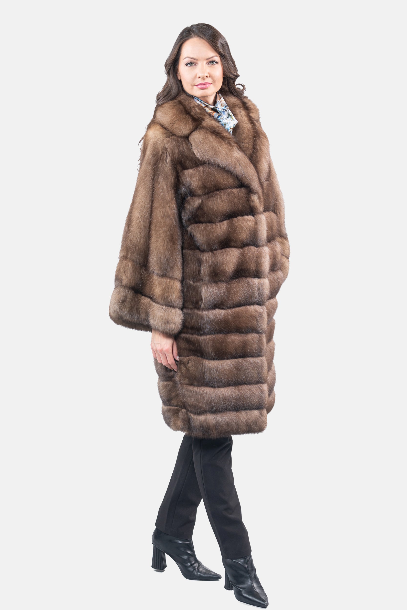 Graphite Russian Sable Coat with Notch Collar and Let Out Sleeves P/K13C530S20V30