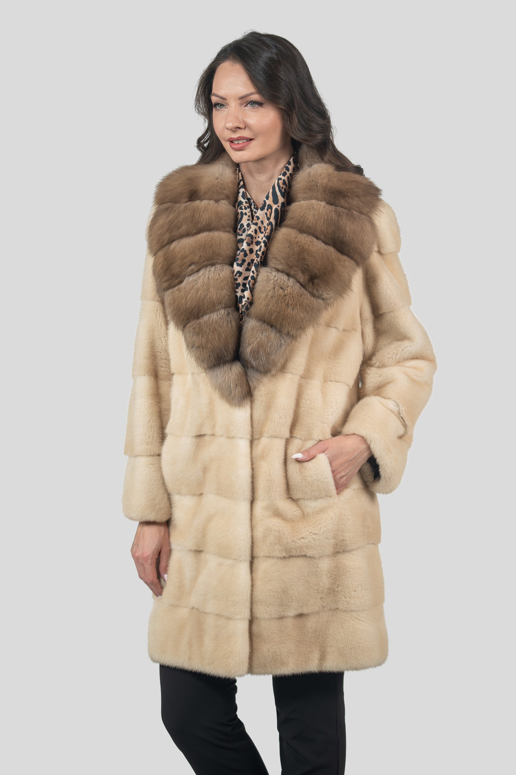 Palomino Mink Half Coat With Russian Sable Shawl Collar P/K13C530gC17