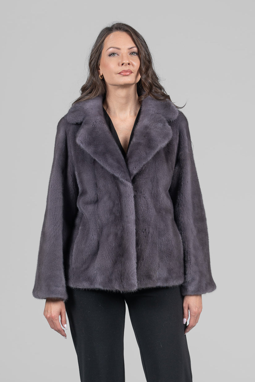 Grey Moon Mink Fur Jacket with Notch Collar L/O13C528s20