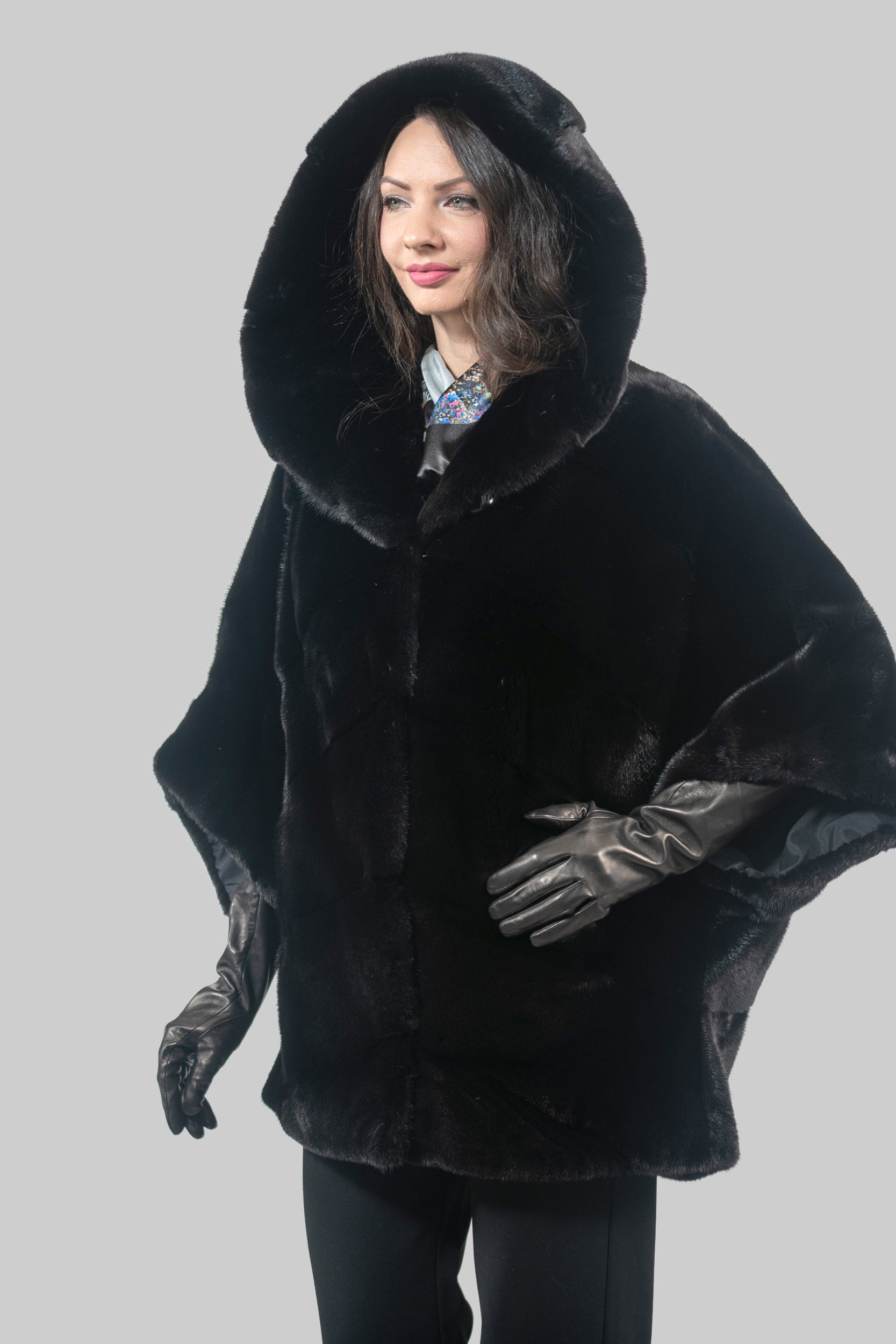 Blackglama Mink Hooded Cape Ρ/Κ13C949H