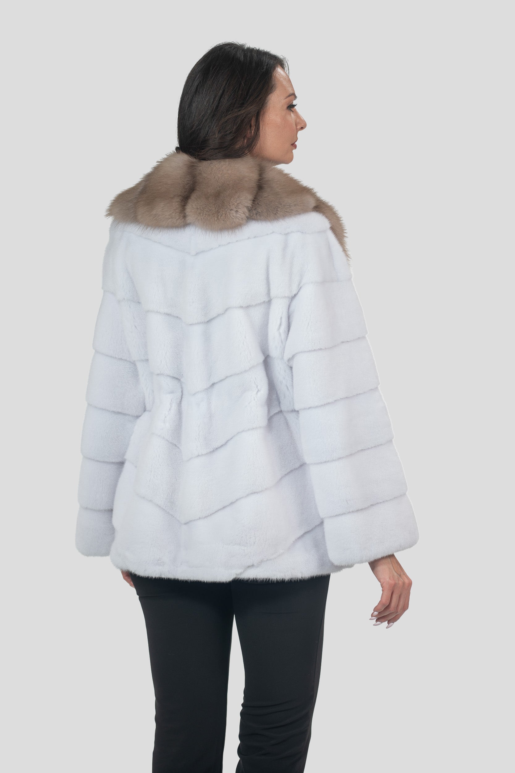 White Mink Half Coat with Baumarten Trim V/K19C123
