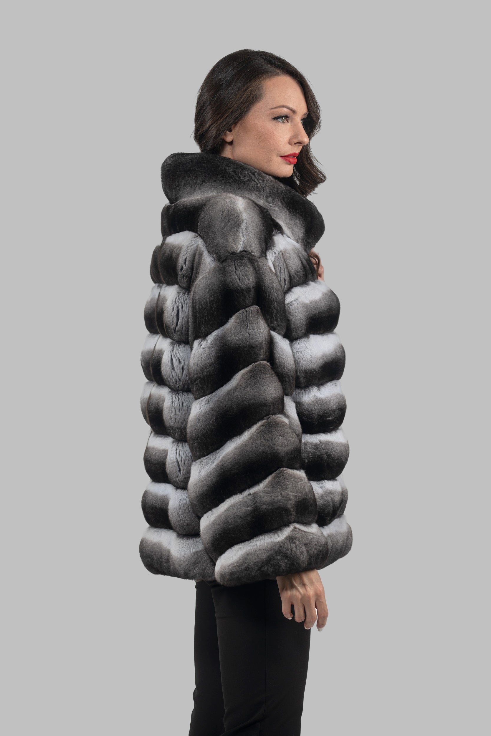 Chinchilla Jacket with Stand Collar and Zipper P/K13C137