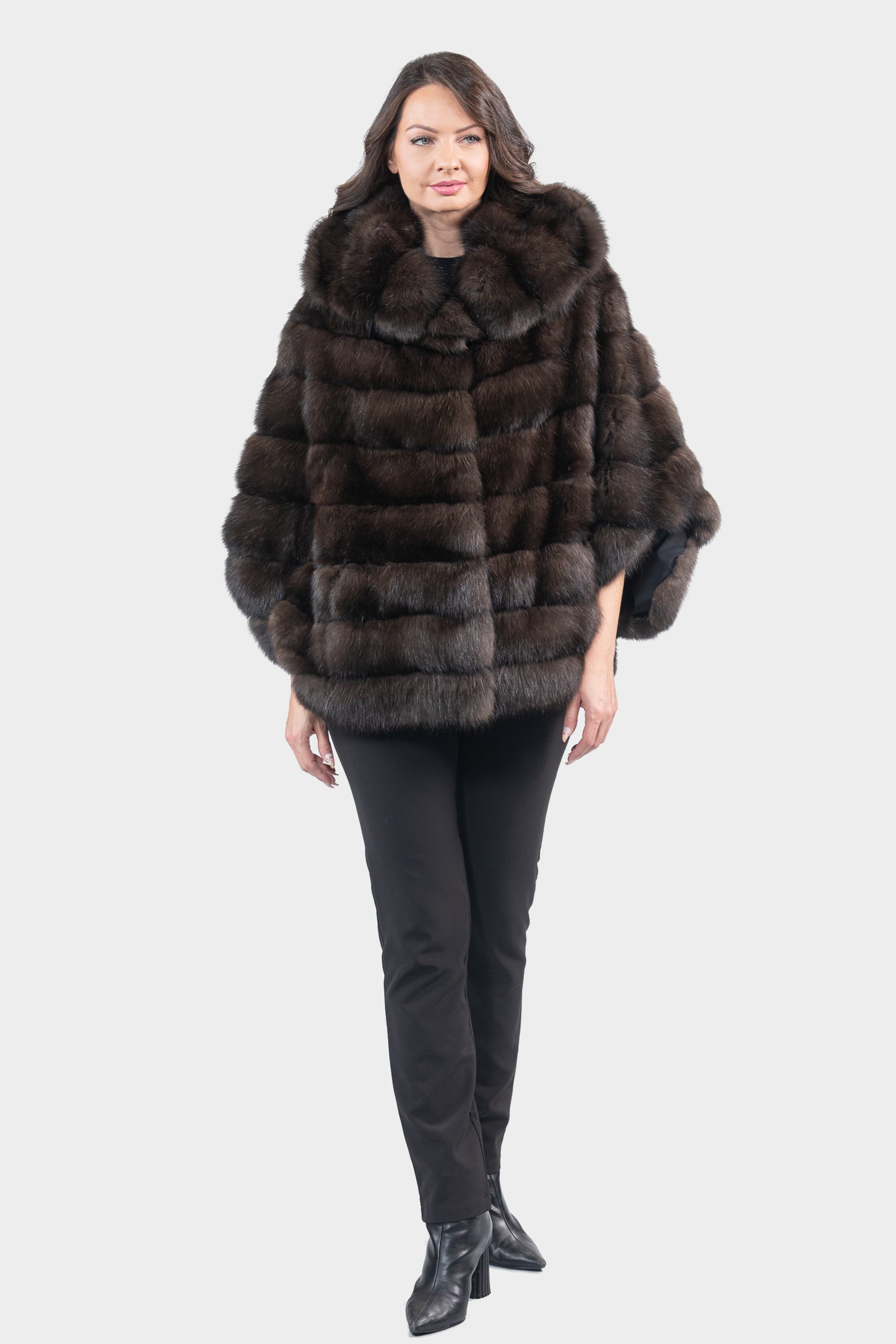 Dark Hooded Russian Sable Cape P/K13C949