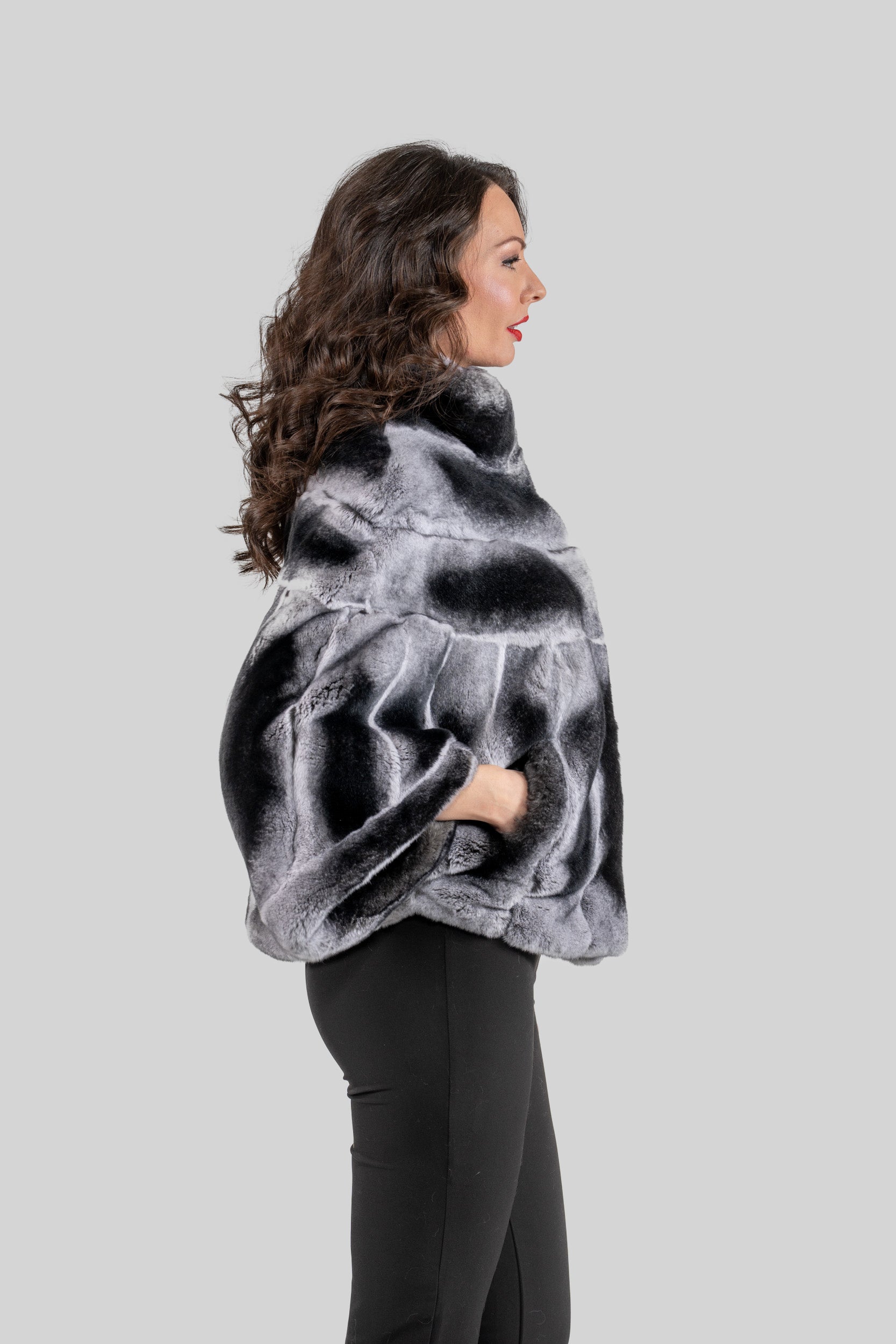 Natural Rex Rabbit Fur Cape with Stand Collar 1009